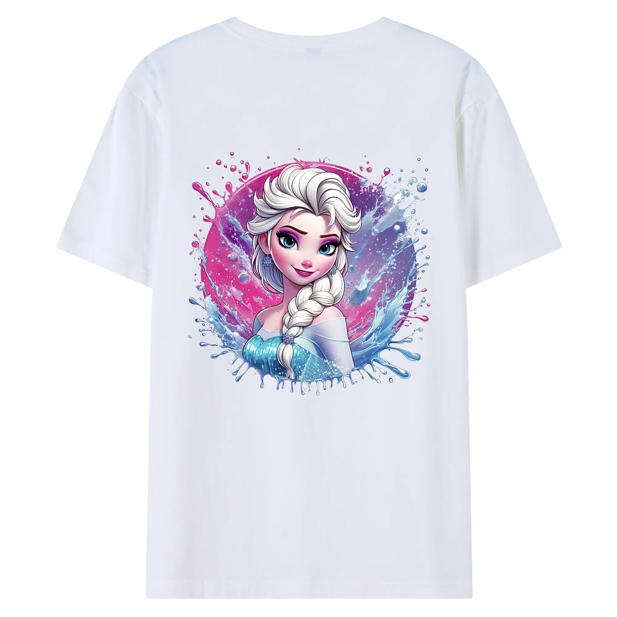 アナと雪の女王(Frozen) グッズ エルサ(Elsa) - 綿100％ 半袖Tシャツ ・ バックプリント ・ 快適 通気性 ・ 日常使い 散歩 スポーツ用