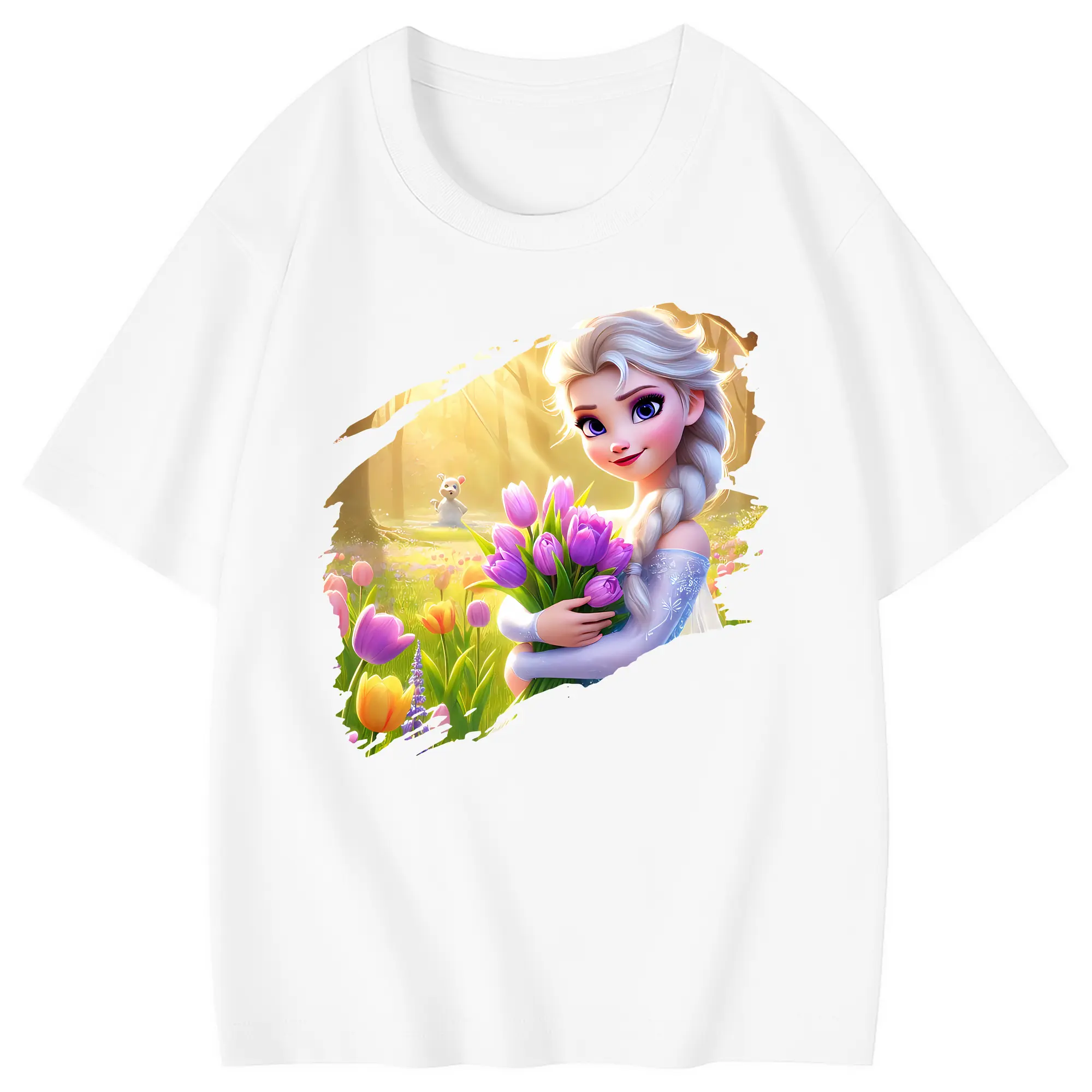 アナと雪の女王(Frozen) グッズ エルサ(Elsa) - 綿100％ キッズTシャツ ・ フロントプリント ・ 快適 通気性 ・ スポーツ カジュアル 散歩用