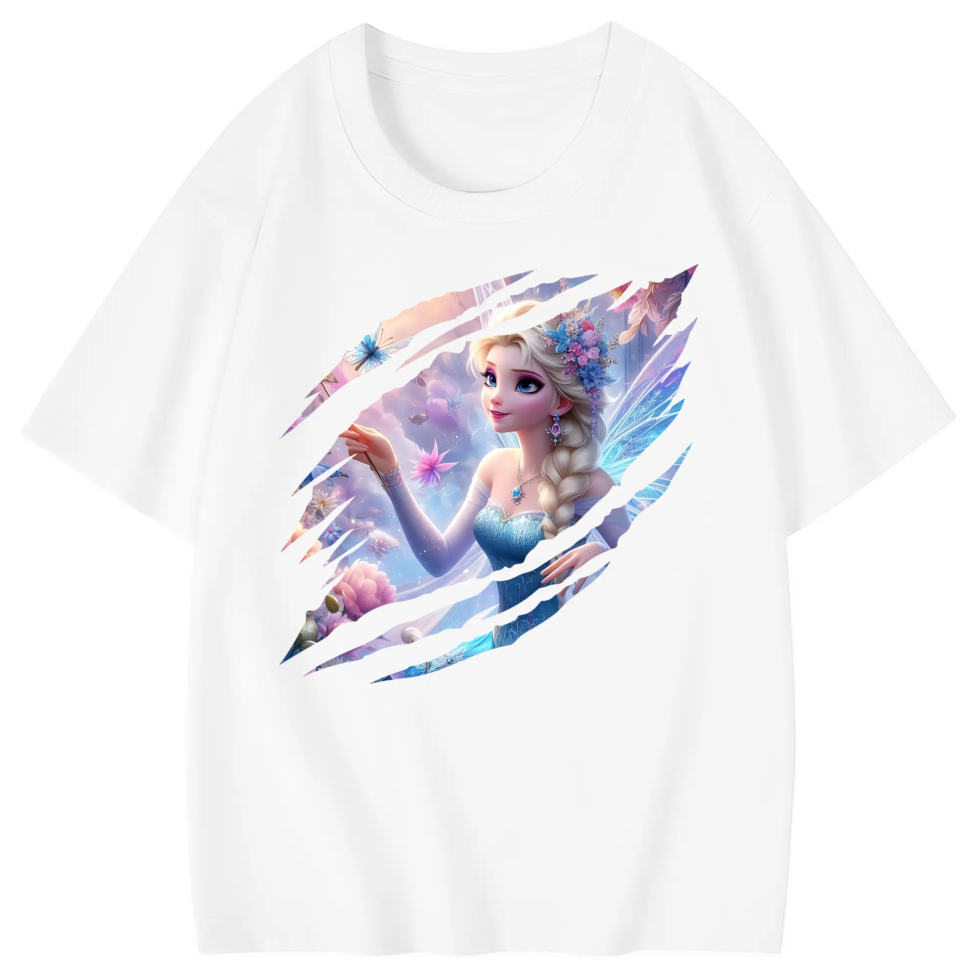 アナと雪の女王(Frozen) グッズ エルサ(Elsa) - 綿100％ キッズTシャツ ・ フロントプリント ・ 快適 通気性 ・ スポーツ カジュアル 散歩用
