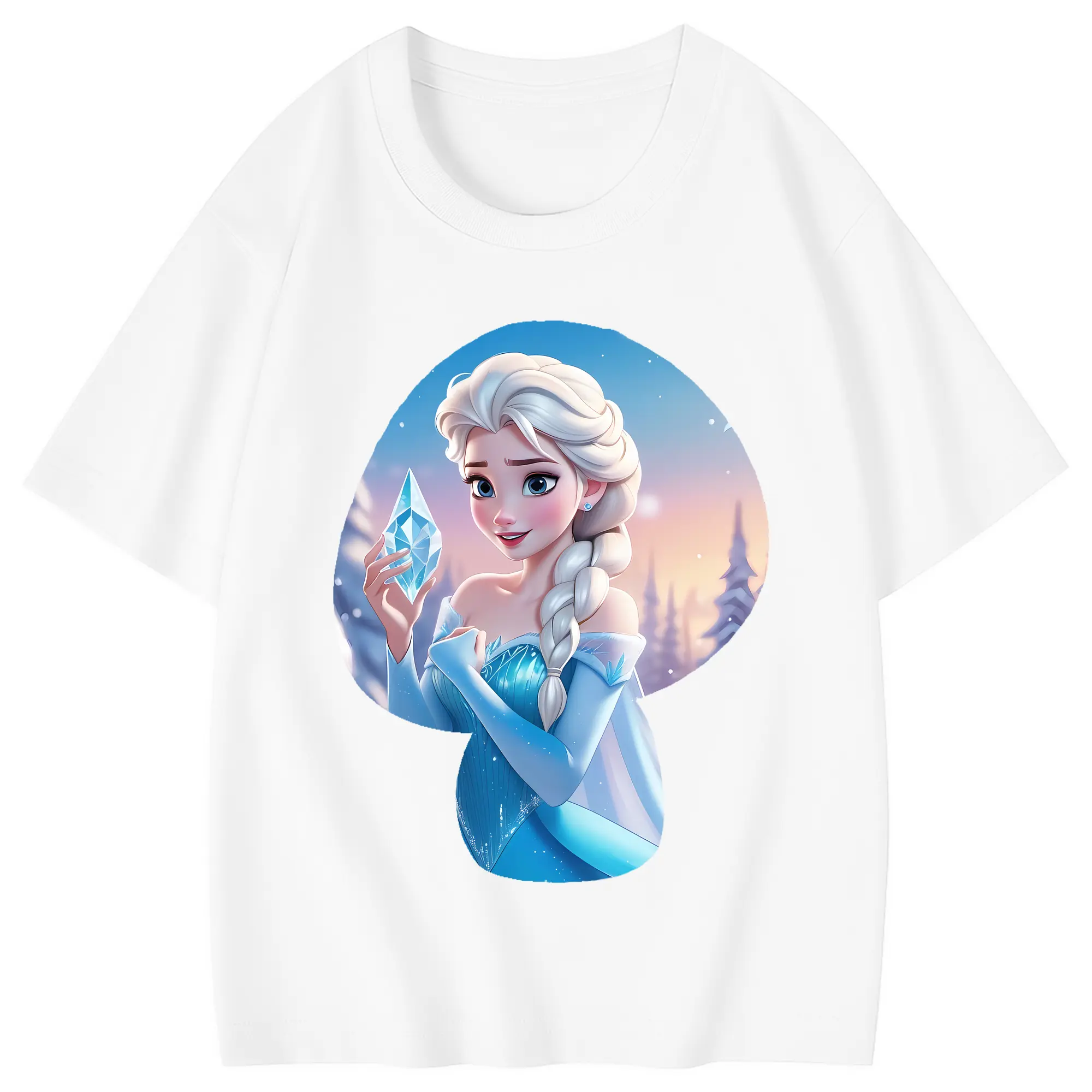 アナと雪の女王(Frozen) グッズ エルサ(Elsa) - 綿100％ キッズTシャツ ・ フロントプリント ・ 快適 通気性 ・ スポーツ カジュアル 散歩用