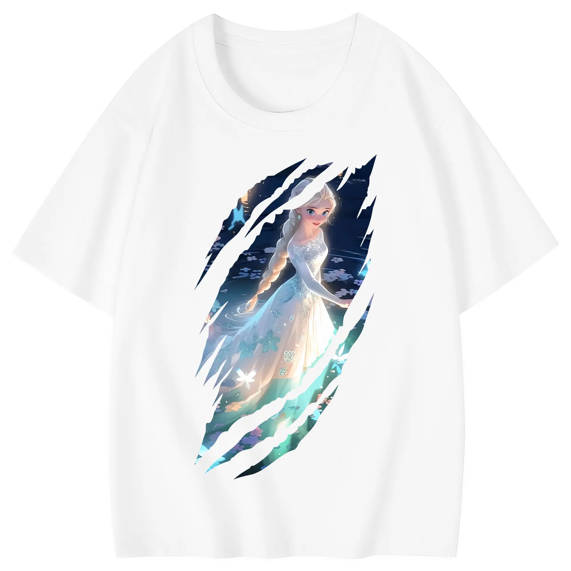 アナと雪の女王(Frozen) グッズ エルサ(Elsa) - 綿100％ キッズTシャツ ・ フロントプリント ・ 快適 通気性 ・ スポーツ カジュアル 散歩用
