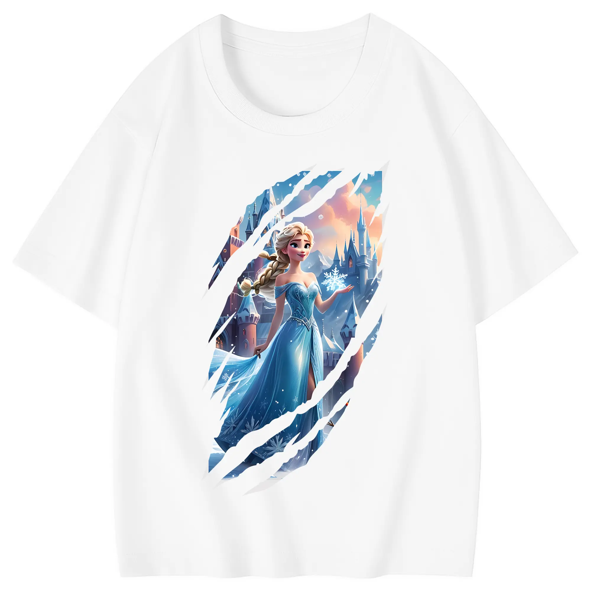 アナと雪の女王(Frozen) グッズ エルサ(Elsa) - 綿100％ キッズTシャツ ・ フロントプリント ・ 快適 通気性 ・ スポーツ カジュアル 散歩用