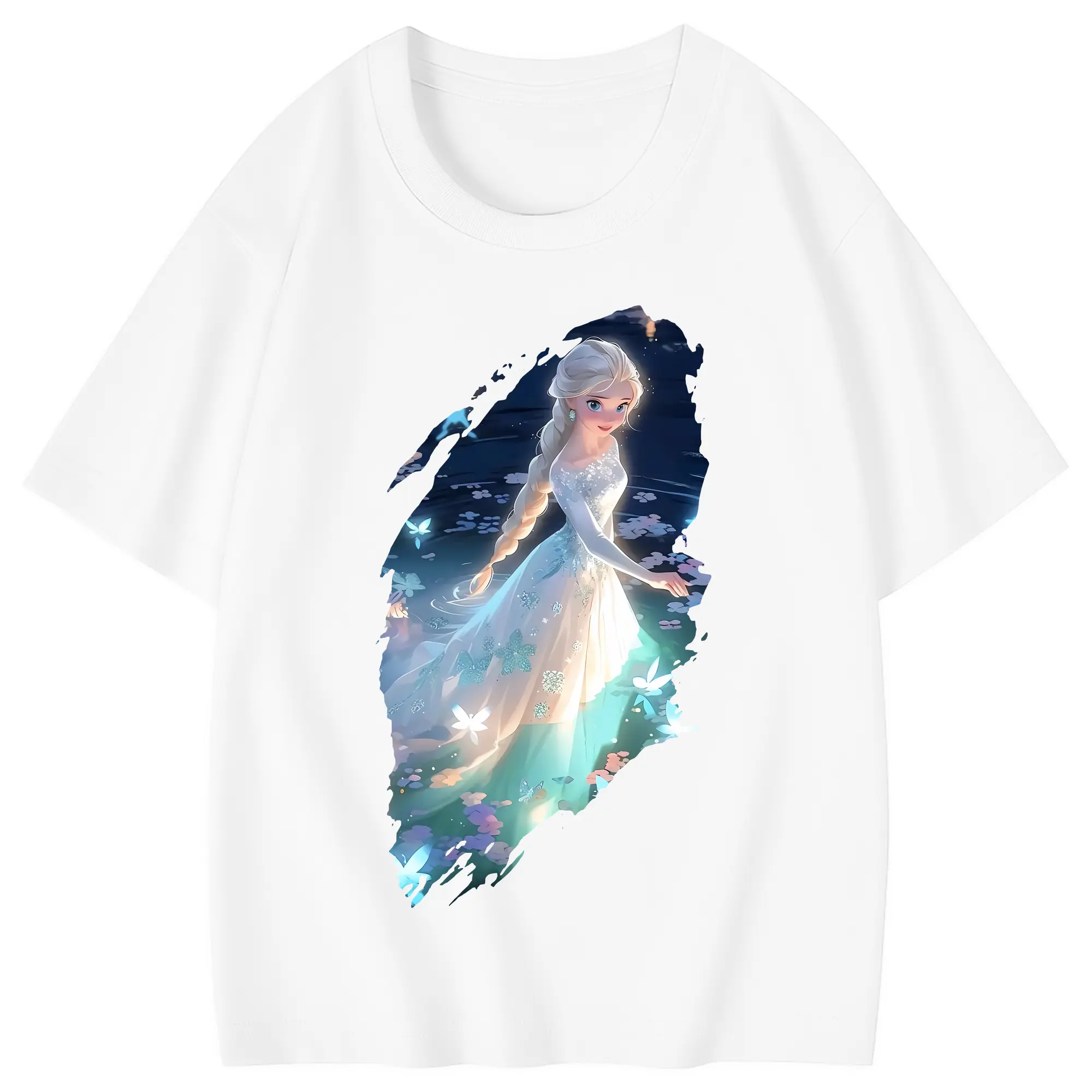 アナと雪の女王(Frozen) グッズ エルサ(Elsa) - 綿100％ キッズTシャツ ・ フロントプリント ・ 快適 通気性 ・ スポーツ カジュアル 散歩用