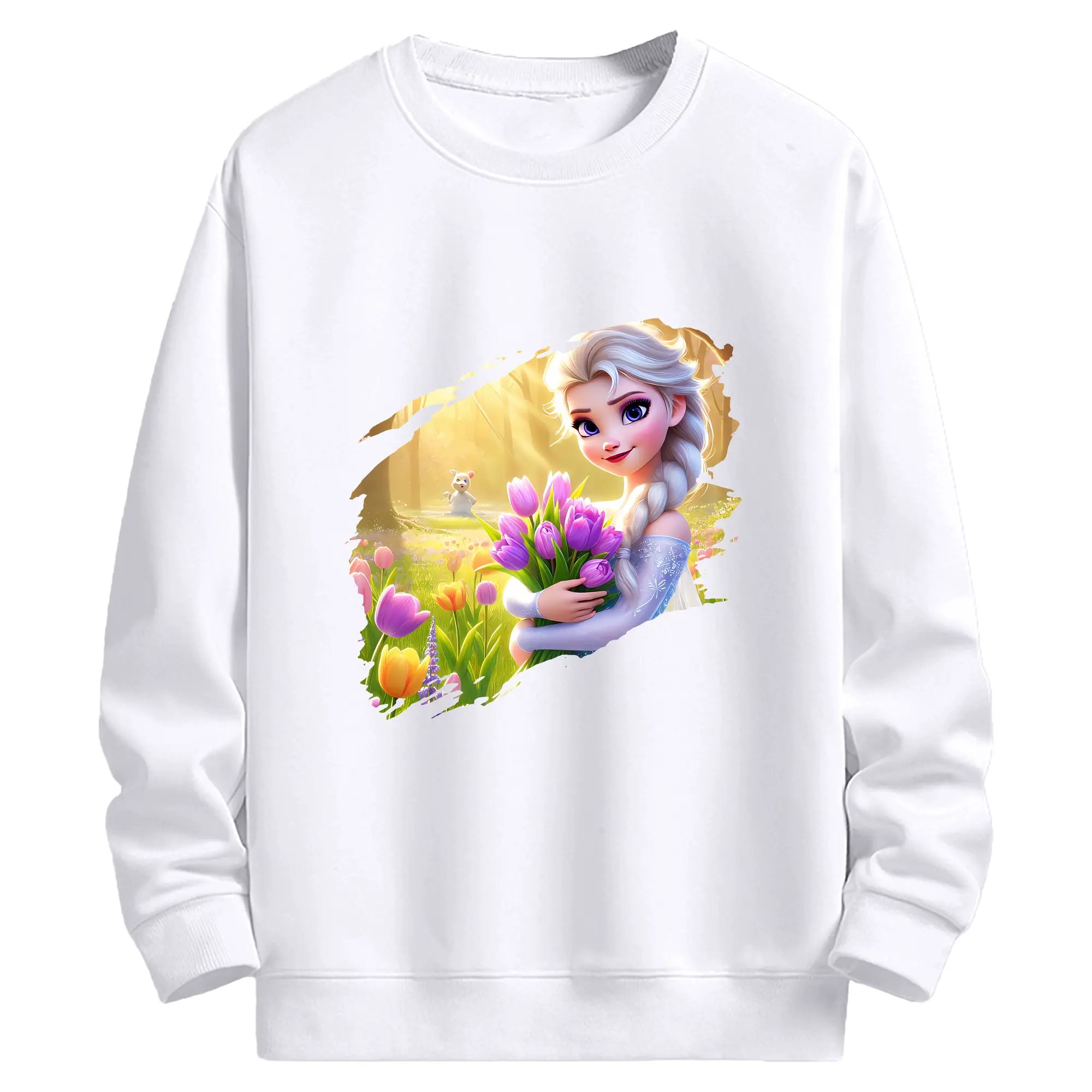 アナと雪の女王(Frozen) グッズ エルサ(Elsa) - 高品質 クルーネック スウェット ・ コットン59％ ポリエステル41％ ・ ユニセックス 長袖 トレーナー ・ カジュアル デイリー スポーツ 散歩用