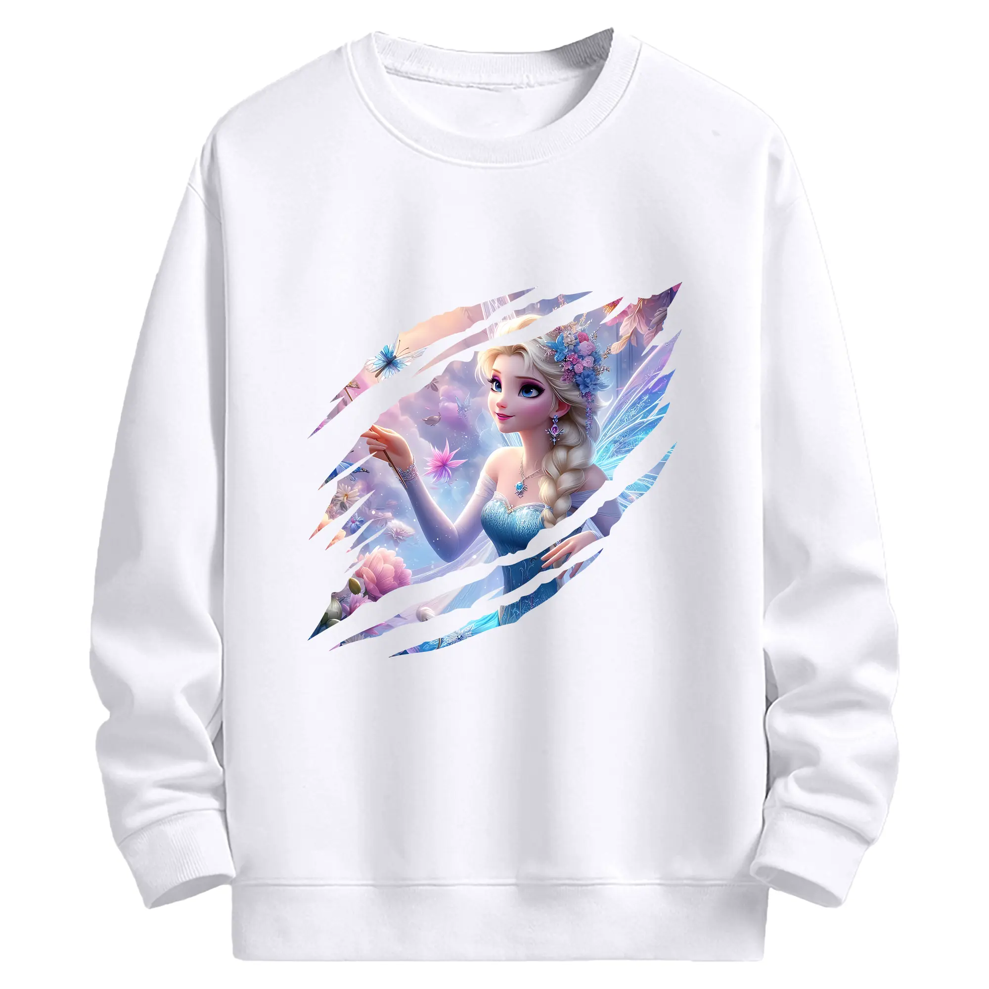 アナと雪の女王(Frozen) グッズ エルサ(Elsa) - 高品質 クルーネック スウェット ・ コットン59％ ポリエステル41％ ・ ユニセックス 長袖 トレーナー ・ カジュアル デイリー スポーツ 散歩用