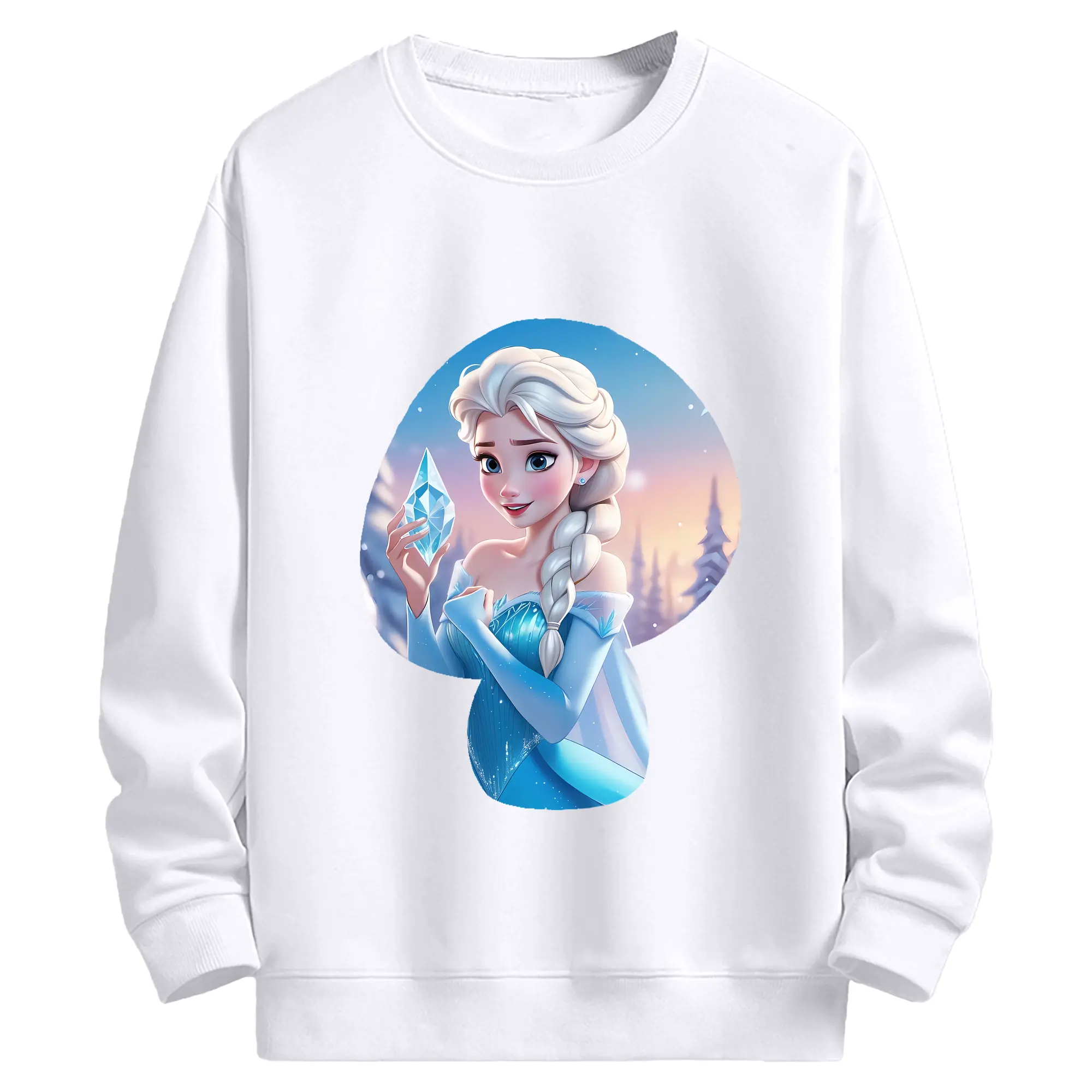 アナと雪の女王(Frozen) グッズ エルサ(Elsa) - 高品質 クルーネック スウェット ・ コットン59％ ポリエステル41％ ・ ユニセックス 長袖 トレーナー ・ カジュアル デイリー スポーツ 散歩用