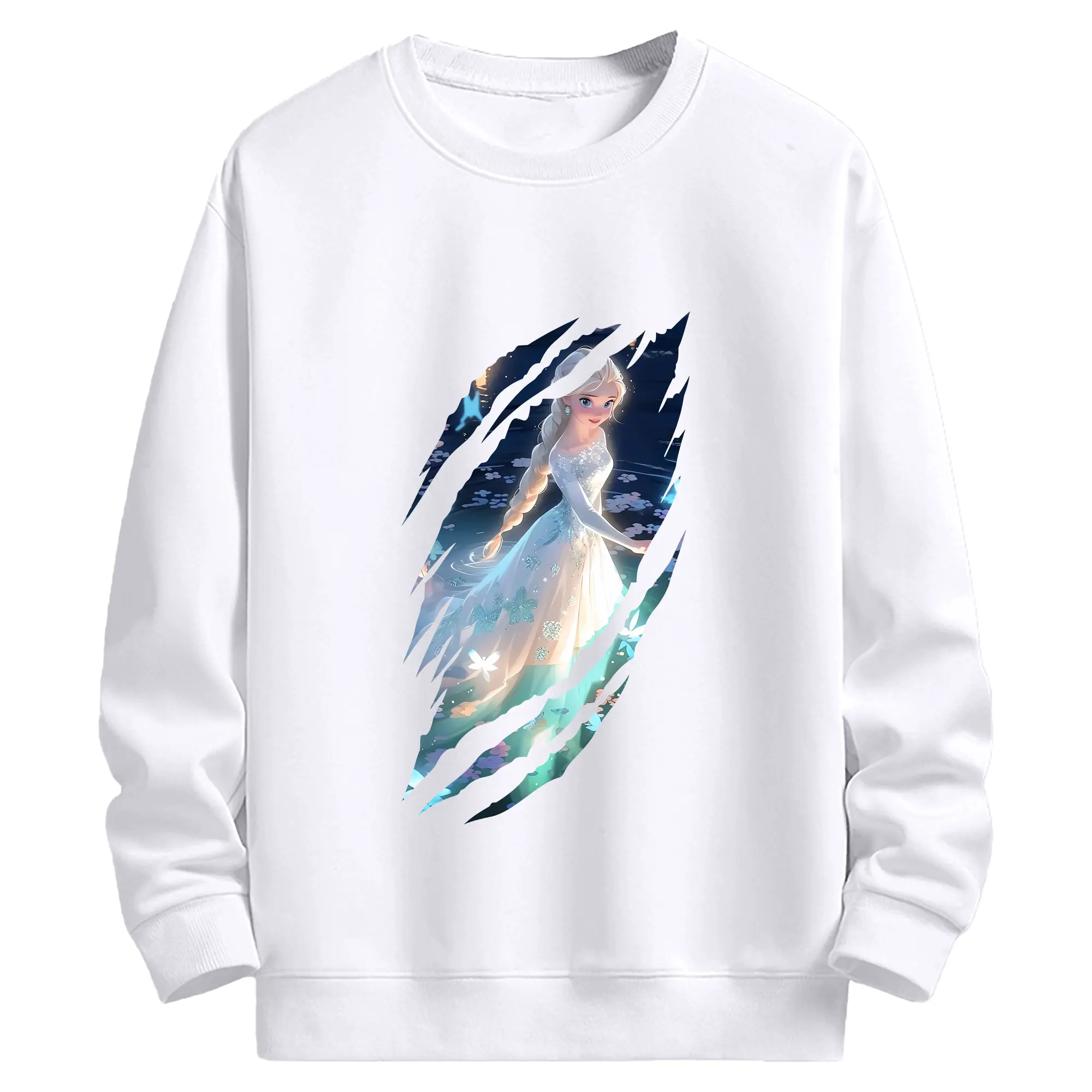 アナと雪の女王(Frozen) グッズ エルサ(Elsa) - 高品質 クルーネック スウェット ・ コットン59％ ポリエステル41％ ・ ユニセックス 長袖 トレーナー ・ カジュアル デイリー スポーツ 散歩用