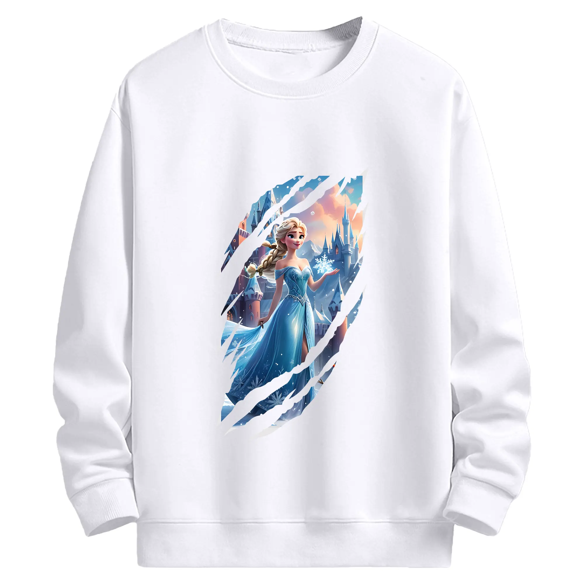 アナと雪の女王(Frozen) グッズ エルサ(Elsa) - 高品質 クルーネック スウェット ・ コットン59％ ポリエステル41％ ・ ユニセックス 長袖 トレーナー ・ カジュアル デイリー スポーツ 散歩用