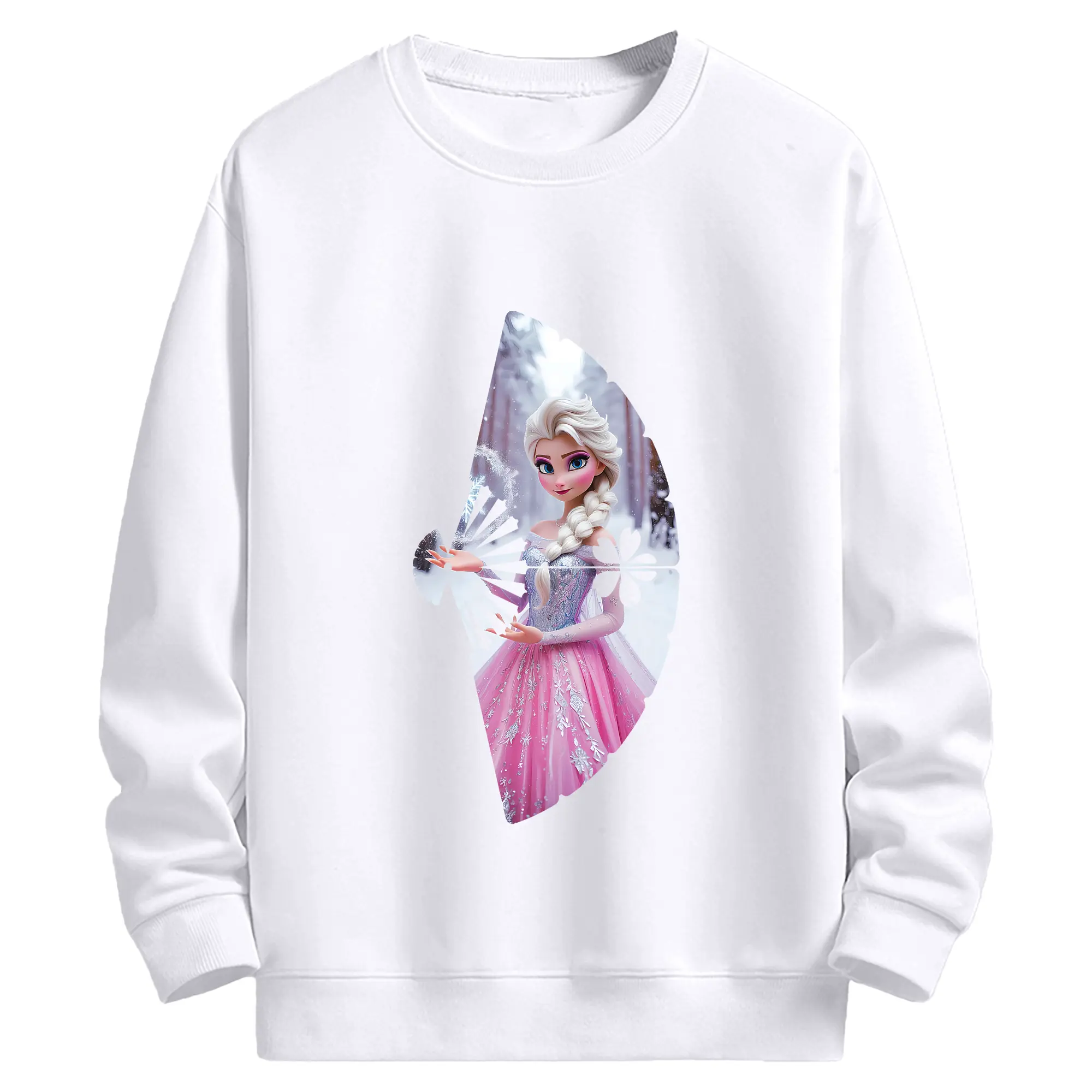 アナと雪の女王(Frozen) グッズ エルサ(Elsa) - 高品質 クルーネック スウェット ・ コットン59％ ポリエステル41％ ・ ユニセックス 長袖 トレーナー ・ カジュアル デイリー スポーツ 散歩用