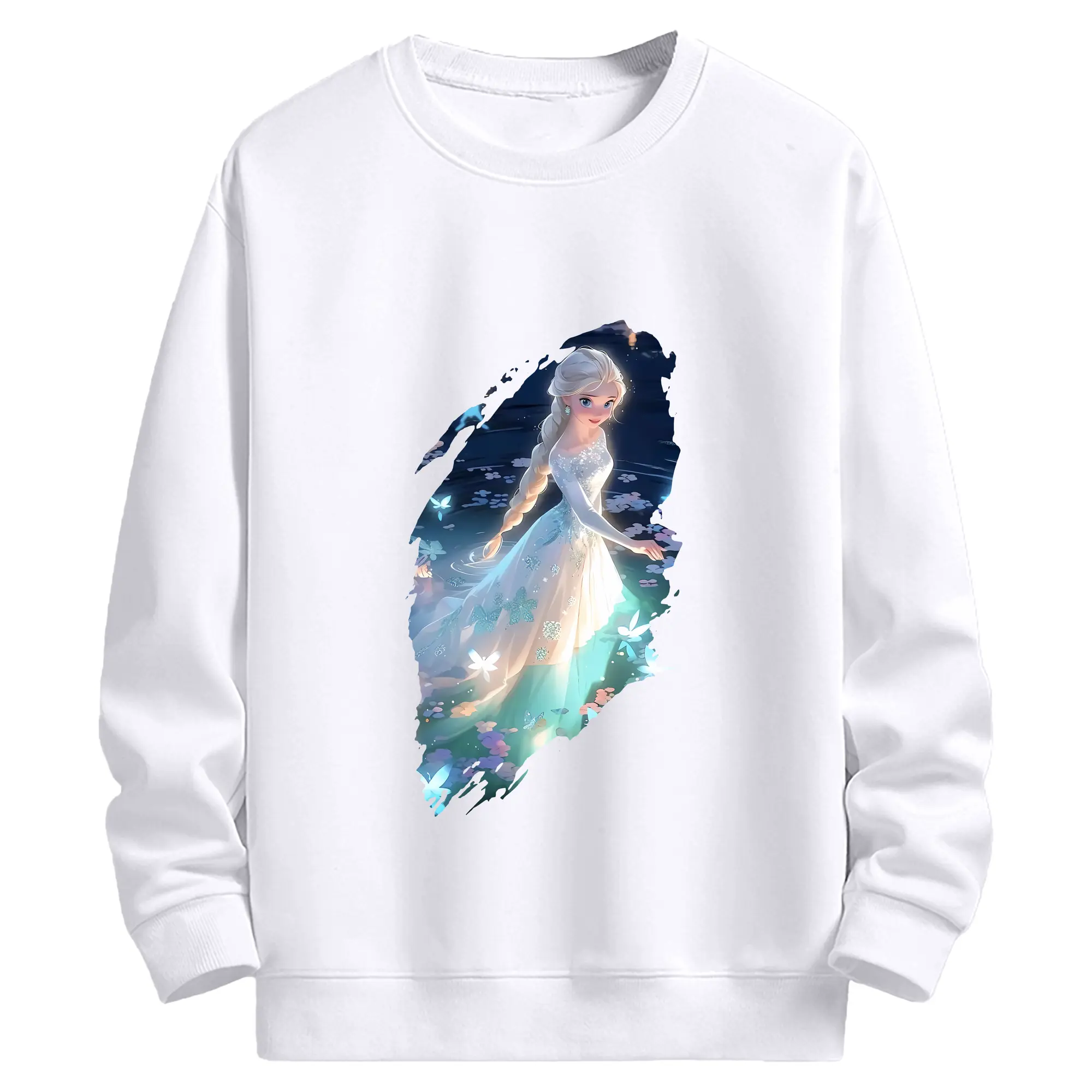 アナと雪の女王(Frozen) グッズ エルサ(Elsa) - 高品質 クルーネック スウェット ・ コットン59％ ポリエステル41％ ・ ユニセックス 長袖 トレーナー ・ カジュアル デイリー スポーツ 散歩用
