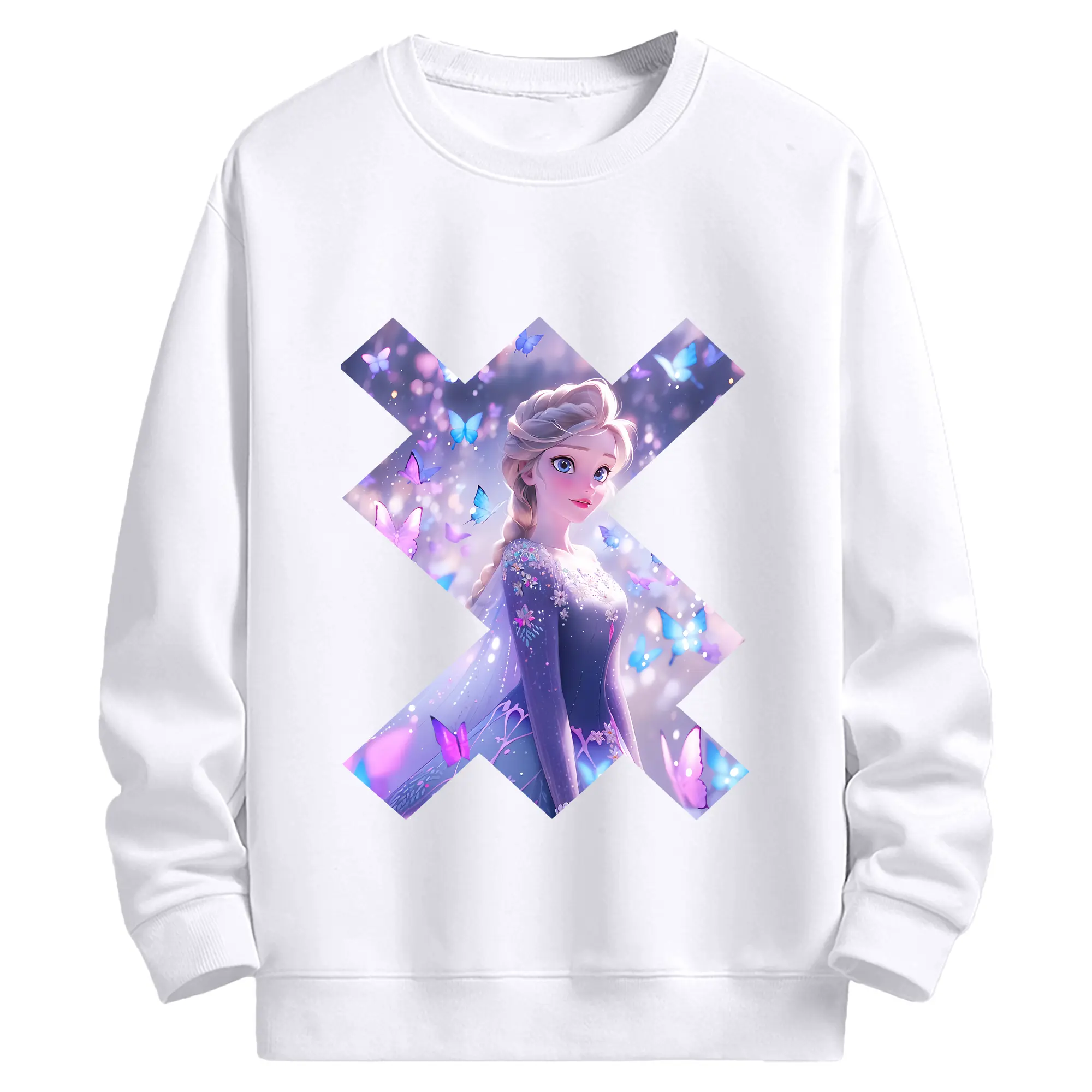 アナと雪の女王(Frozen) グッズ エルサ(Elsa) - 高品質 クルーネック スウェット ・ コットン59％ ポリエステル41％ ・ ユニセックス 長袖 トレーナー ・ カジュアル デイリー スポーツ 散歩用