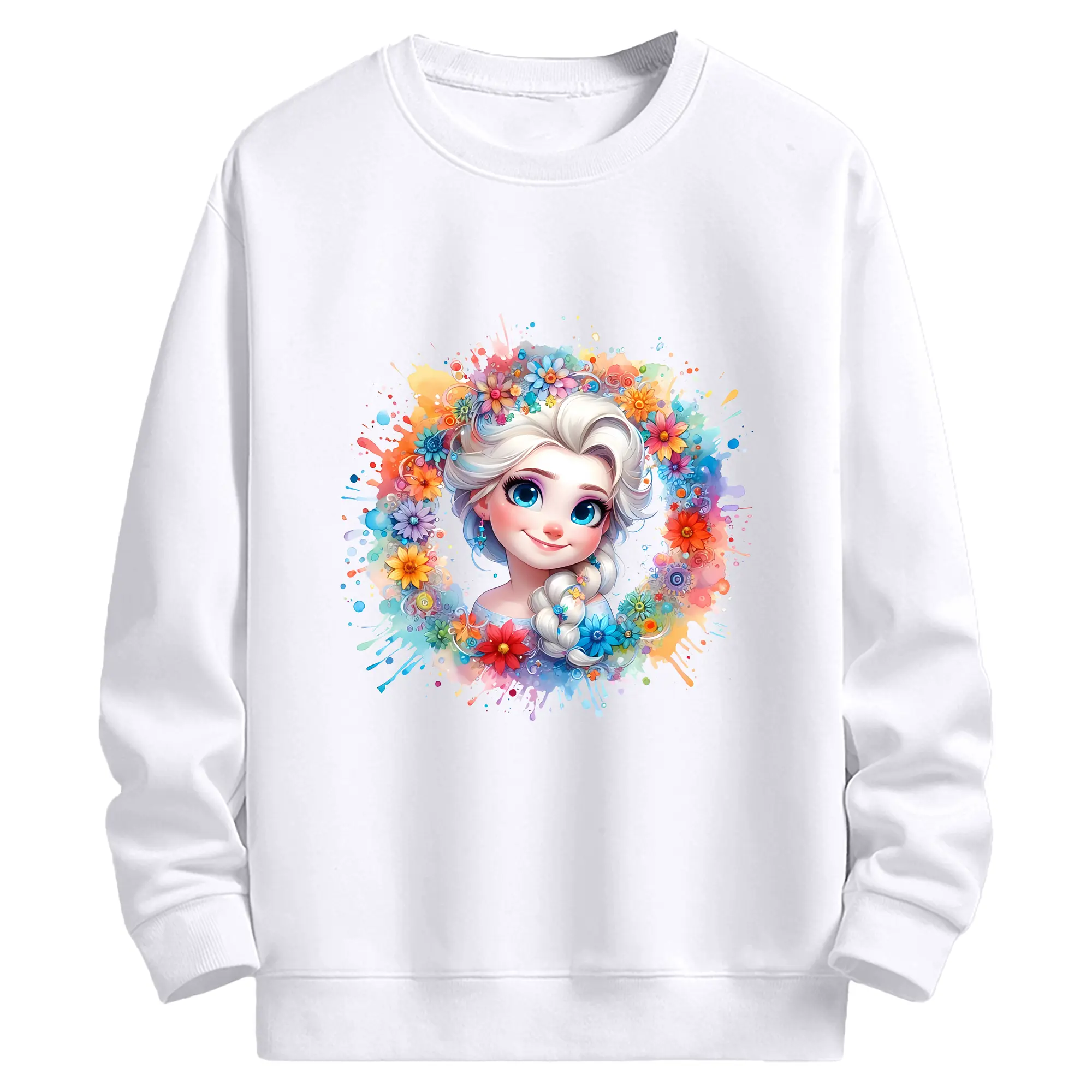 アナと雪の女王(Frozen) グッズ エルサ(Elsa) - 高品質 クルーネック スウェット ・ コットン59％ ポリエステル41％ ・ ユニセックス 長袖 トレーナー ・ カジュアル デイリー スポーツ 散歩用