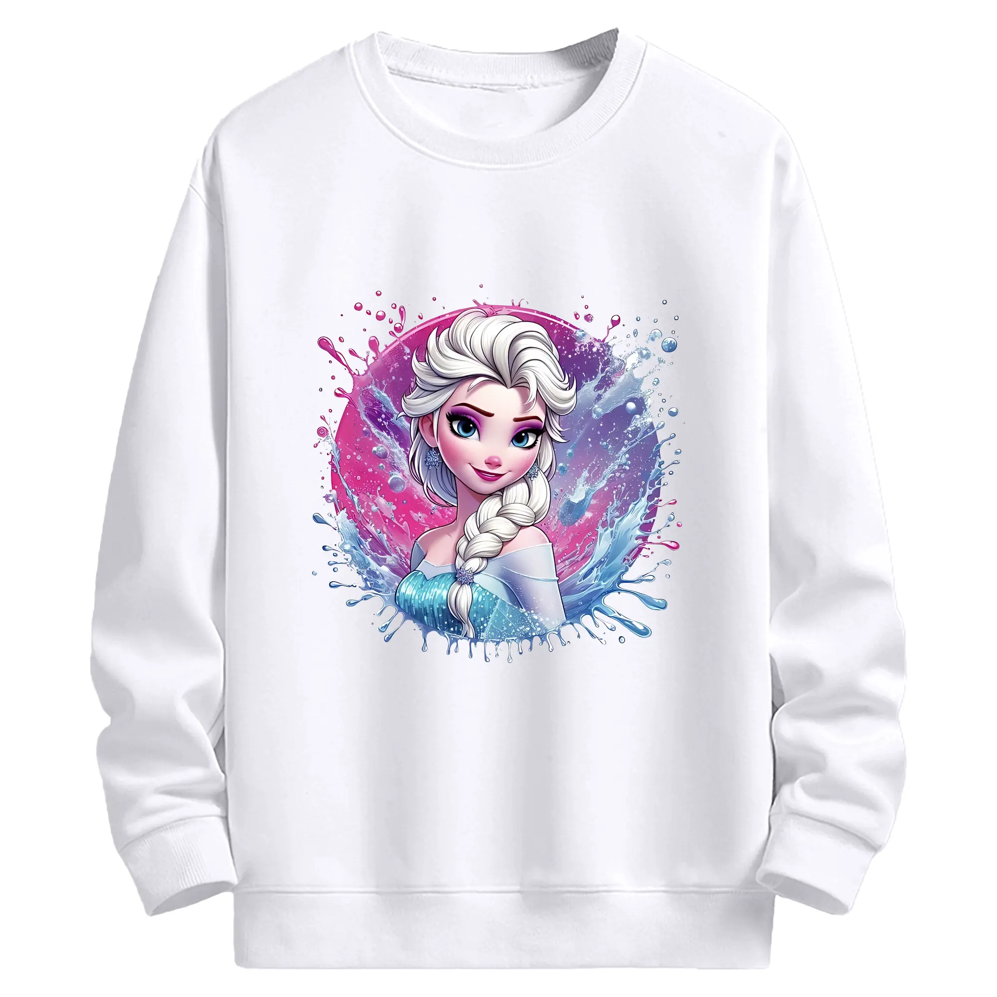 アナと雪の女王(Frozen) グッズ エルサ(Elsa) - 高品質 クルーネック スウェット ・ コットン59％ ポリエステル41％ ・ ユニセックス 長袖 トレーナー ・ カジュアル デイリー スポーツ 散歩用