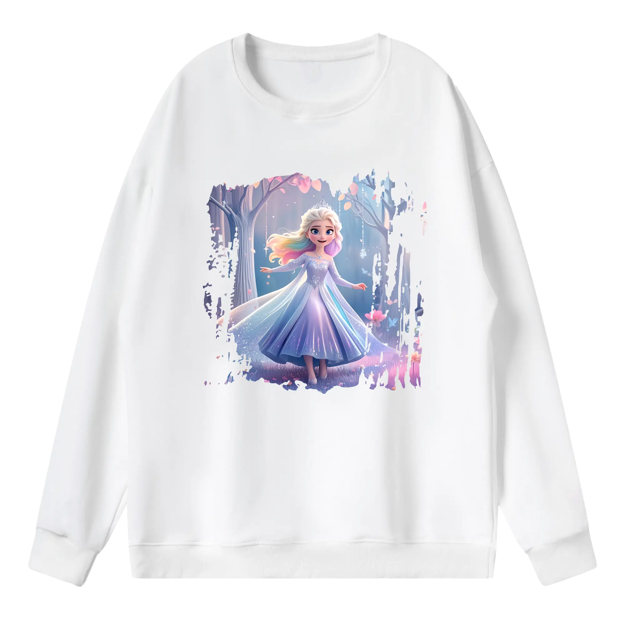 アナと雪の女王(Frozen) グッズ エルサ(Elsa) - 薄手 クルーネック スウェット 裏毛260g · ポリエステル 春秋向け カジュアル 男女兼用 · トレーナー デイリー スポーツ 散歩に最適