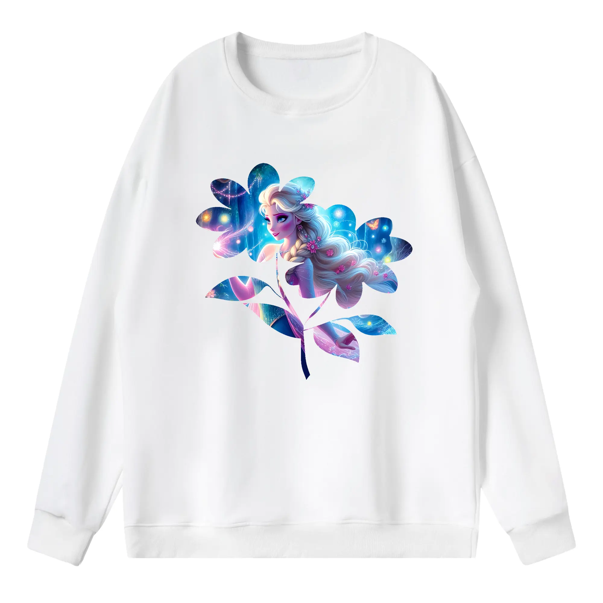 アナと雪の女王(Frozen) グッズ エルサ(Elsa) - 薄手 クルーネック スウェット 裏毛260g · ポリエステル 春秋向け カジュアル 男女兼用 · トレーナー デイリー スポーツ 散歩に最適