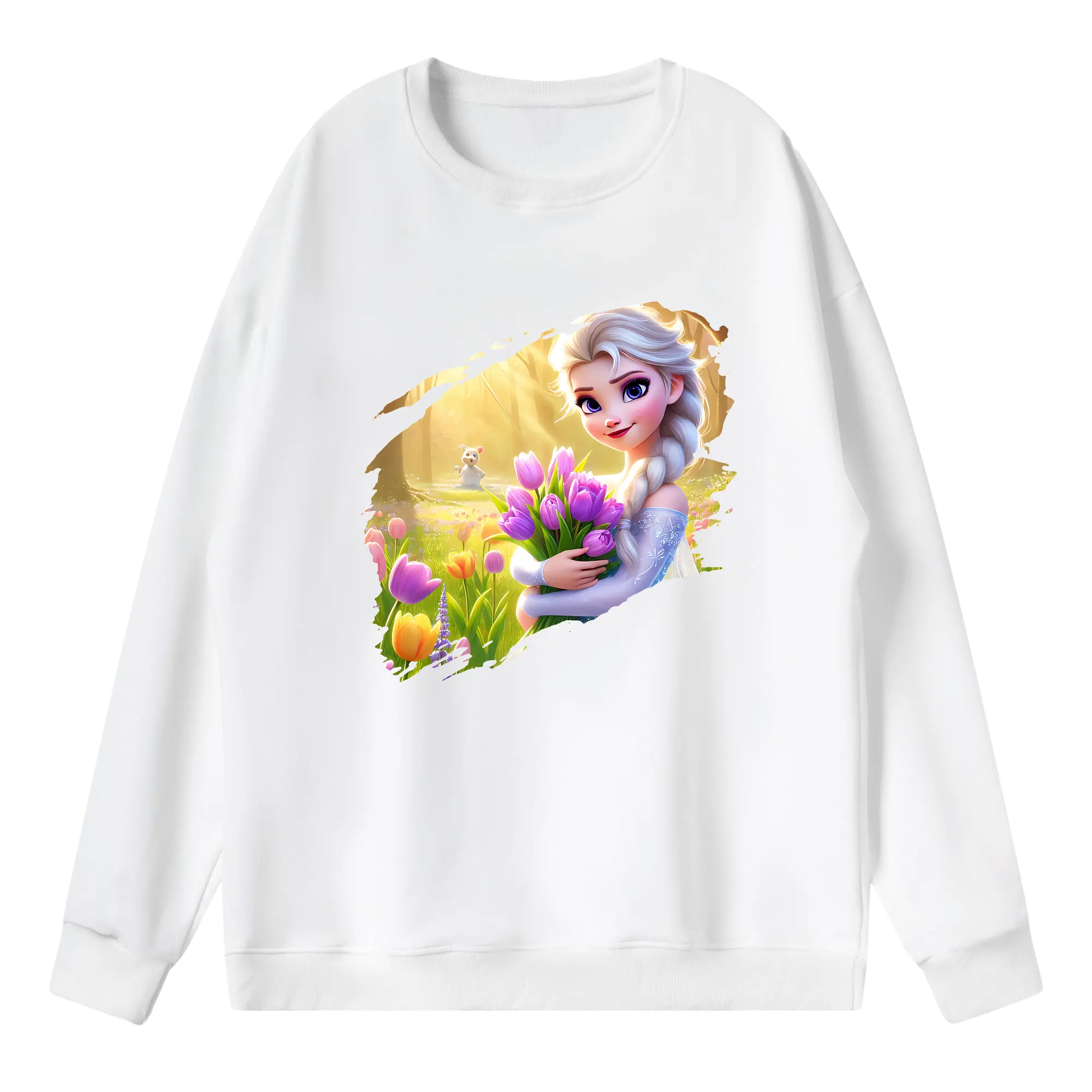 アナと雪の女王(Frozen) グッズ エルサ(Elsa) - 薄手 クルーネック スウェット 裏毛260g · ポリエステル 春秋向け カジュアル 男女兼用 · トレーナー デイリー スポーツ 散歩に最適