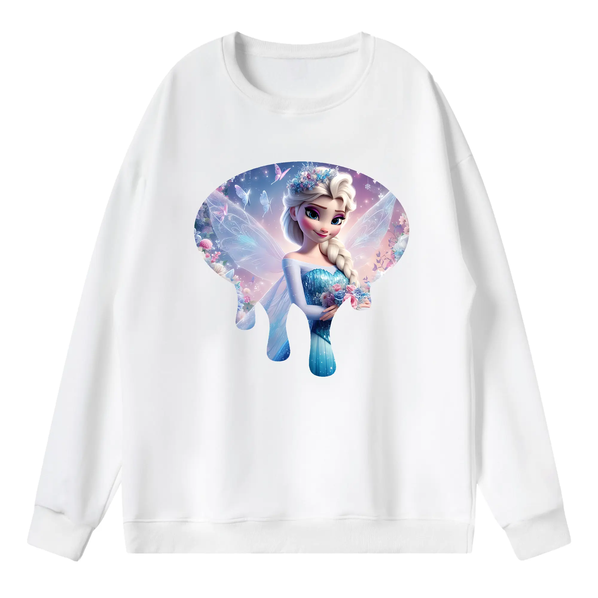 アナと雪の女王(Frozen) グッズ エルサ(Elsa) - 薄手 クルーネック スウェット 裏毛260g · ポリエステル 春秋向け カジュアル 男女兼用 · トレーナー デイリー スポーツ 散歩に最適