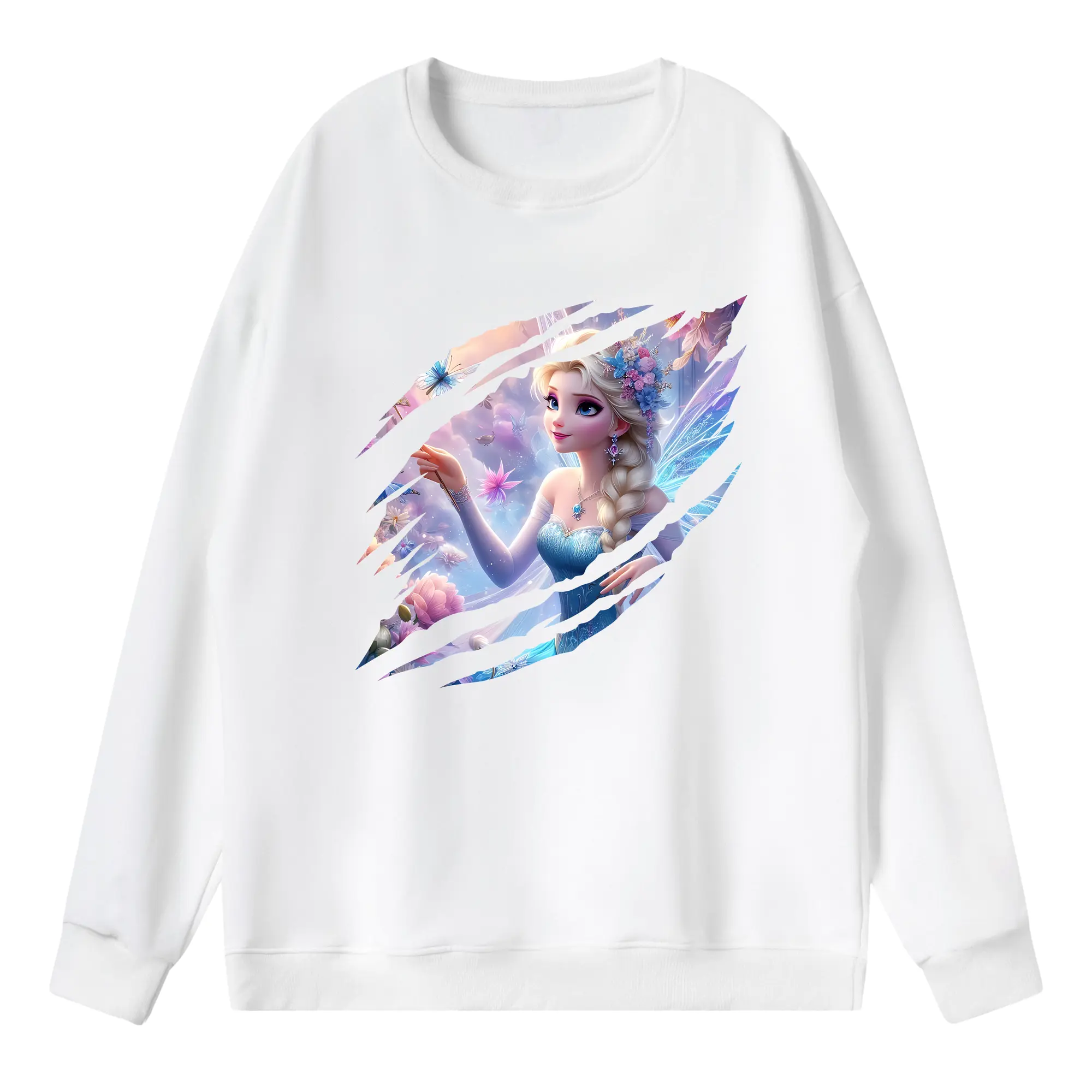 アナと雪の女王(Frozen) グッズ エルサ(Elsa) - 薄手 クルーネック スウェット 裏毛260g · ポリエステル 春秋向け カジュアル 男女兼用 · トレーナー デイリー スポーツ 散歩に最適