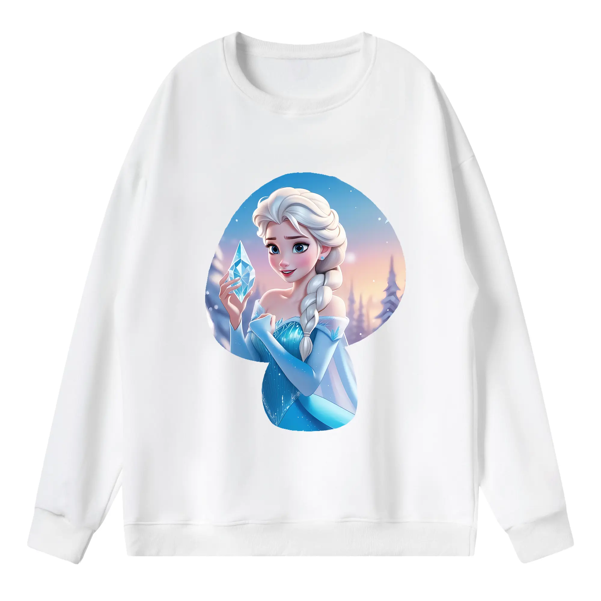アナと雪の女王(Frozen) グッズ エルサ(Elsa) - 薄手 クルーネック スウェット 裏毛260g · ポリエステル 春秋向け カジュアル 男女兼用 · トレーナー デイリー スポーツ 散歩に最適