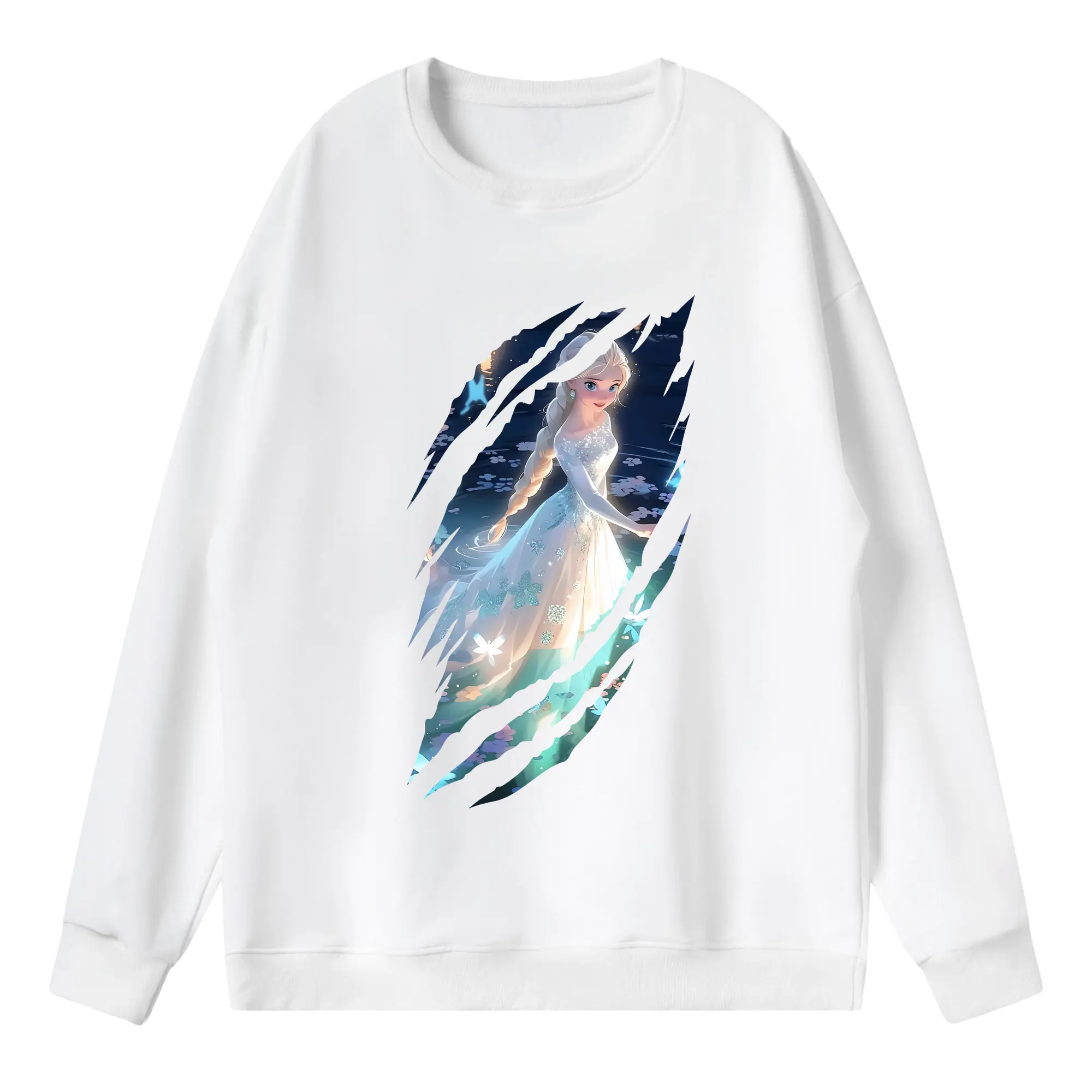 アナと雪の女王(Frozen) グッズ エルサ(Elsa) - 薄手 クルーネック スウェット 裏毛260g · ポリエステル 春秋向け カジュアル 男女兼用 · トレーナー デイリー スポーツ 散歩に最適