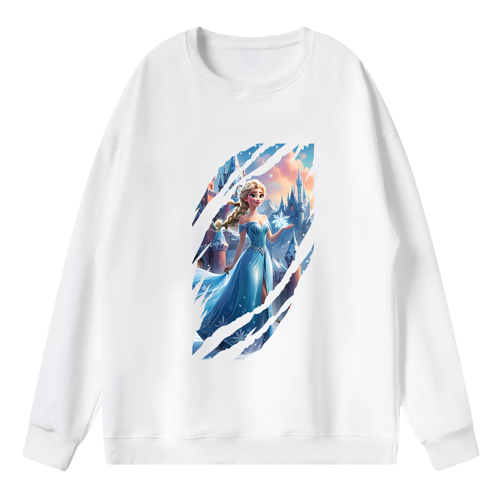 アナと雪の女王(Frozen) グッズ エルサ(Elsa) - 薄手 クルーネック スウェット 裏毛260g · ポリエステル 春秋向け カジュアル 男女兼用 · トレーナー デイリー スポーツ 散歩に最適