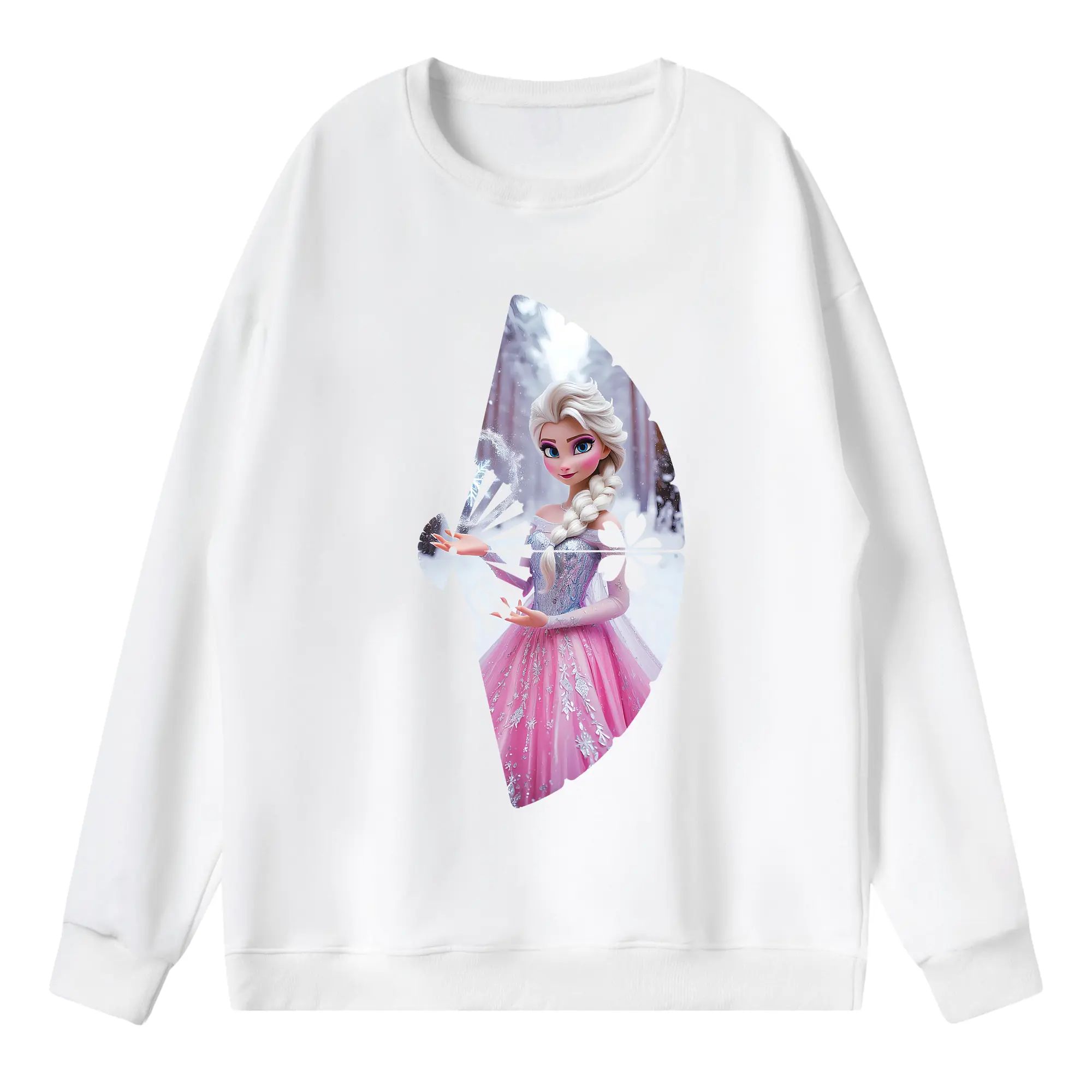 アナと雪の女王(Frozen) グッズ エルサ(Elsa) - 薄手 クルーネック スウェット 裏毛260g · ポリエステル 春秋向け カジュアル 男女兼用 · トレーナー デイリー スポーツ 散歩に最適