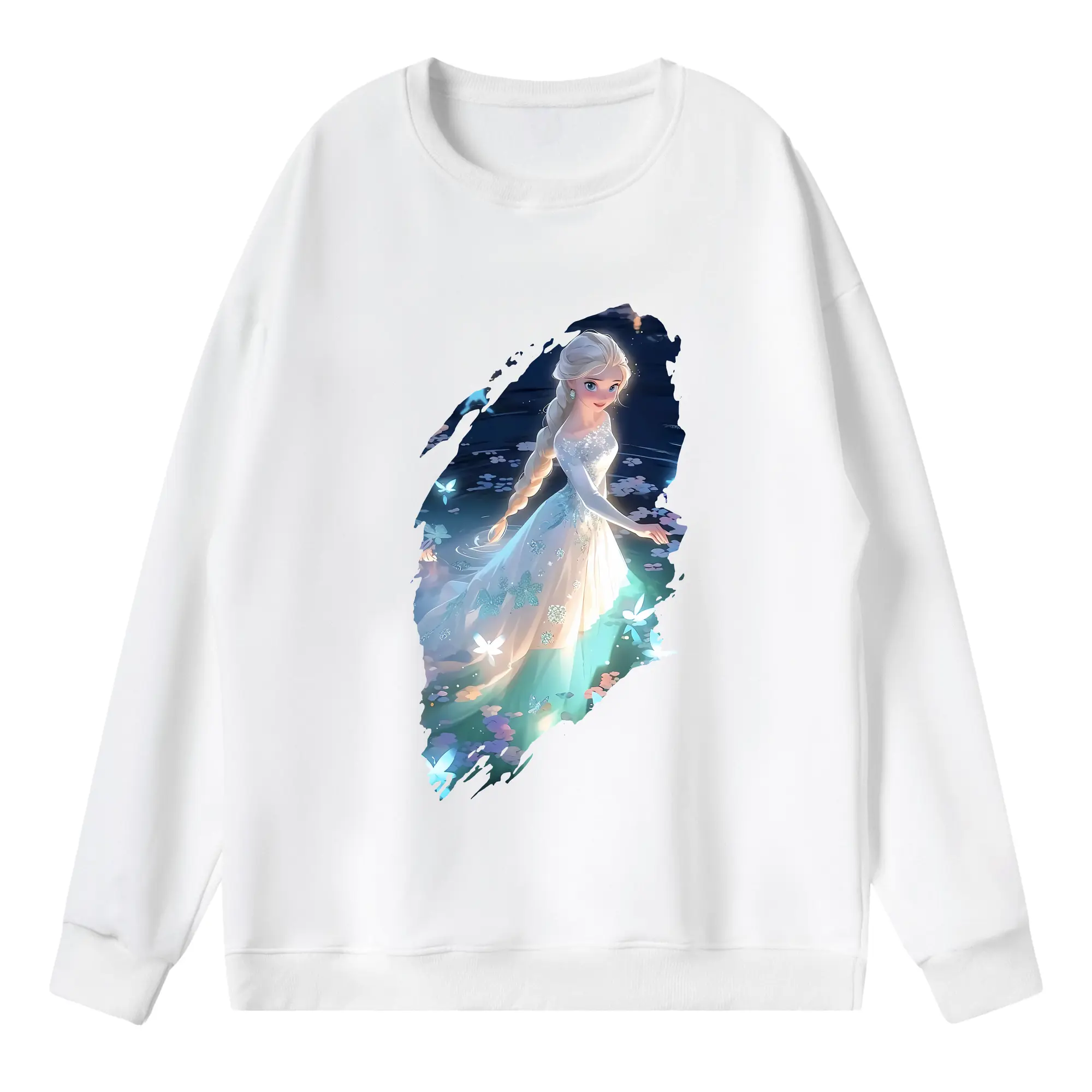 アナと雪の女王(Frozen) グッズ エルサ(Elsa) - 薄手 クルーネック スウェット 裏毛260g · ポリエステル 春秋向け カジュアル 男女兼用 · トレーナー デイリー スポーツ 散歩に最適