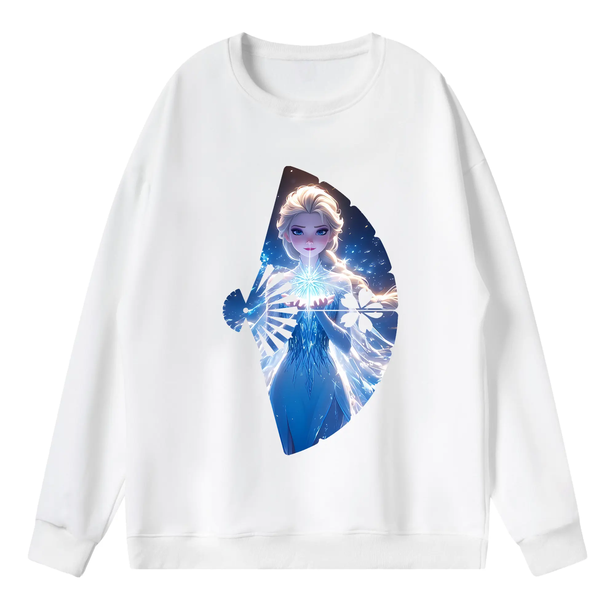 アナと雪の女王(Frozen) グッズ エルサ(Elsa) - 薄手 クルーネック スウェット 裏毛260g · ポリエステル 春秋向け カジュアル 男女兼用 · トレーナー デイリー スポーツ 散歩に最適