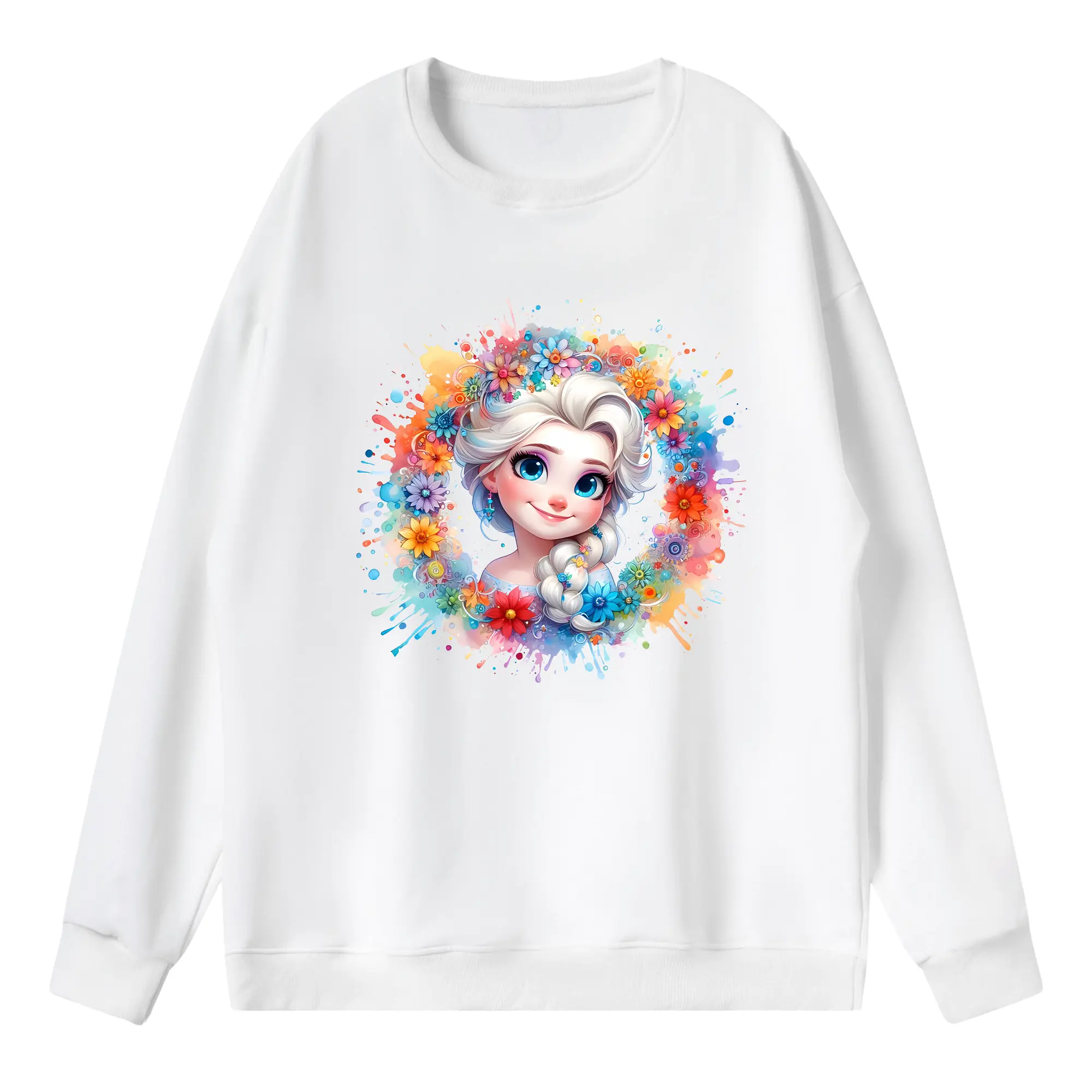 アナと雪の女王(Frozen) グッズ エルサ(Elsa) - 薄手 クルーネック スウェット 裏毛260g · ポリエステル 春秋向け カジュアル 男女兼用 · トレーナー デイリー スポーツ 散歩に最適