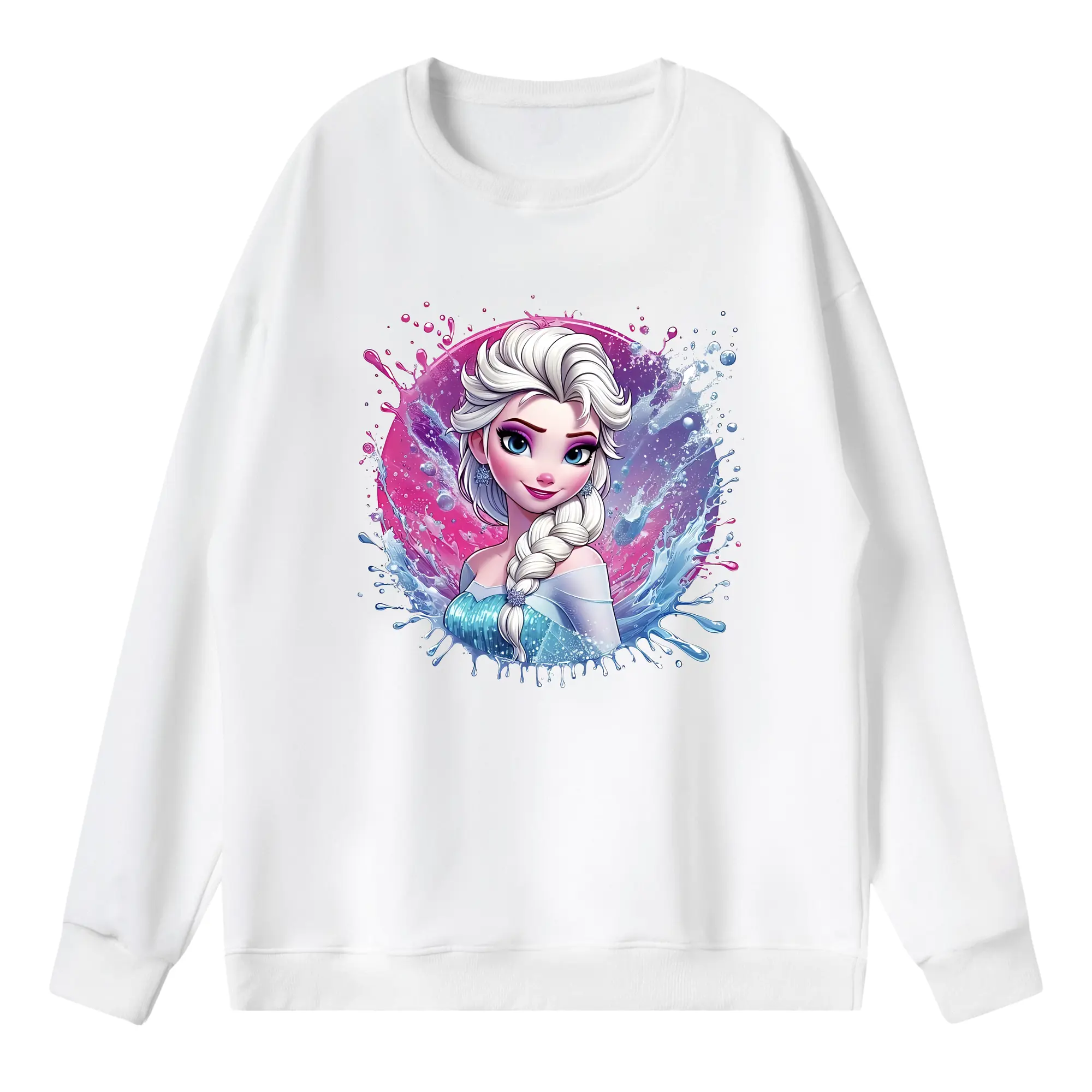 アナと雪の女王(Frozen) グッズ エルサ(Elsa) - 薄手 クルーネック スウェット 裏毛260g · ポリエステル 春秋向け カジュアル 男女兼用 · トレーナー デイリー スポーツ 散歩に最適