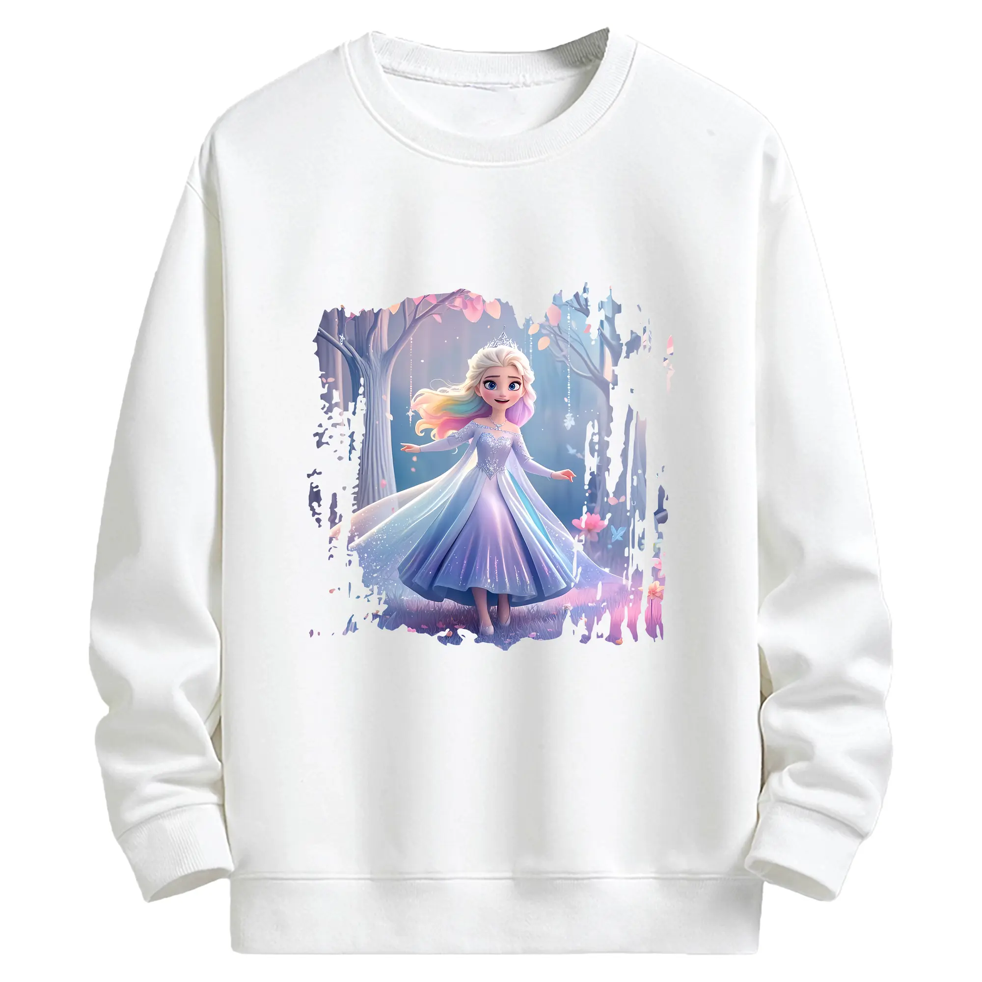 アナと雪の女王(Frozen) グッズ エルサ(Elsa) - キッズ クルーネックスウェットシャツ ・ フロントプリント ・ 綿80％ ポリエステル20％ ・ 快適 通学 スポーツ 日常使い お散歩用