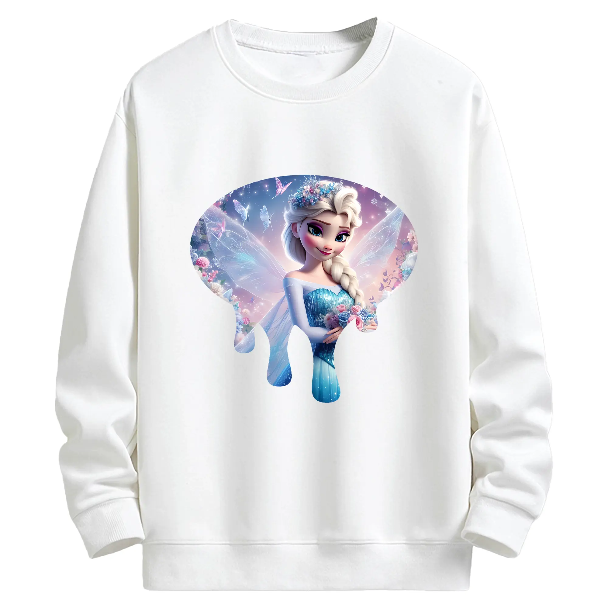 アナと雪の女王(Frozen) グッズ エルサ(Elsa) - キッズ クルーネックスウェットシャツ ・ フロントプリント ・ 綿80％ ポリエステル20％ ・ 快適 通学 スポーツ 日常使い お散歩用