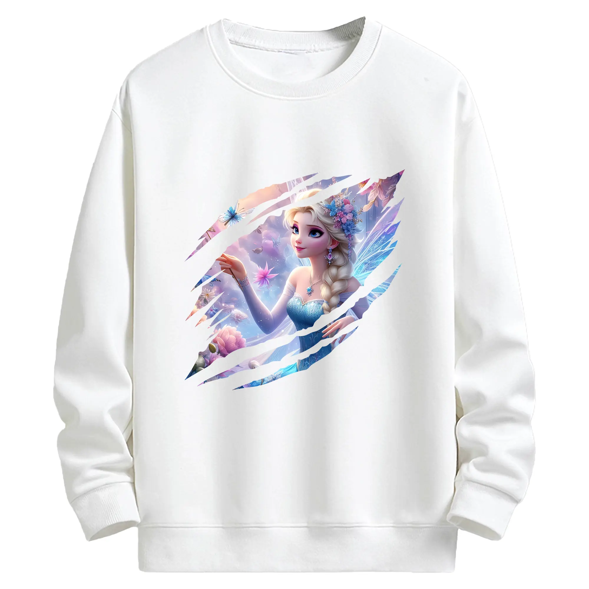 アナと雪の女王(Frozen) グッズ エルサ(Elsa) - キッズ クルーネックスウェットシャツ ・ フロントプリント ・ 綿80％ ポリエステル20％ ・ 快適 通学 スポーツ 日常使い お散歩用