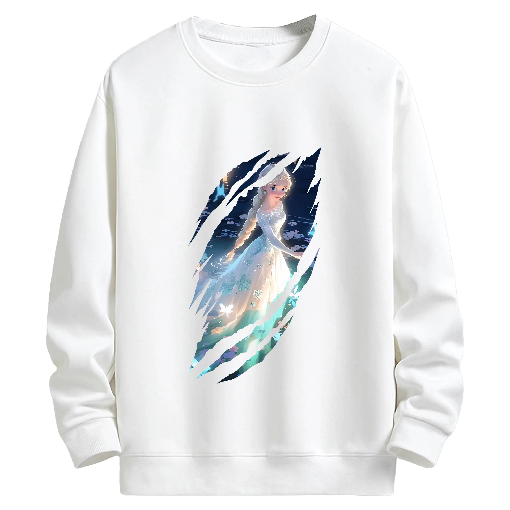 アナと雪の女王(Frozen) グッズ エルサ(Elsa) - キッズ クルーネックスウェットシャツ ・ フロントプリント ・ 綿80％ ポリエステル20％ ・ 快適 通学 スポーツ 日常使い お散歩用