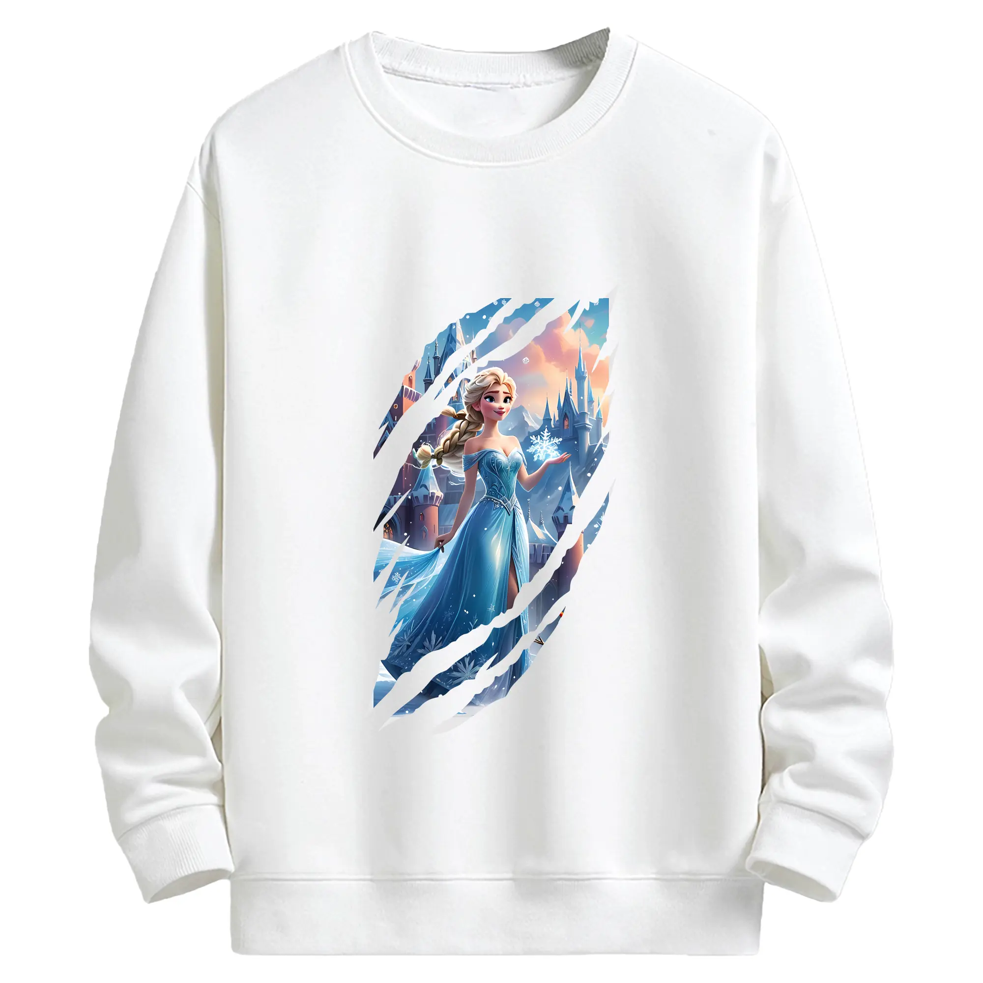 アナと雪の女王(Frozen) グッズ エルサ(Elsa) - キッズ クルーネックスウェットシャツ ・ フロントプリント ・ 綿80％ ポリエステル20％ ・ 快適 通学 スポーツ 日常使い お散歩用