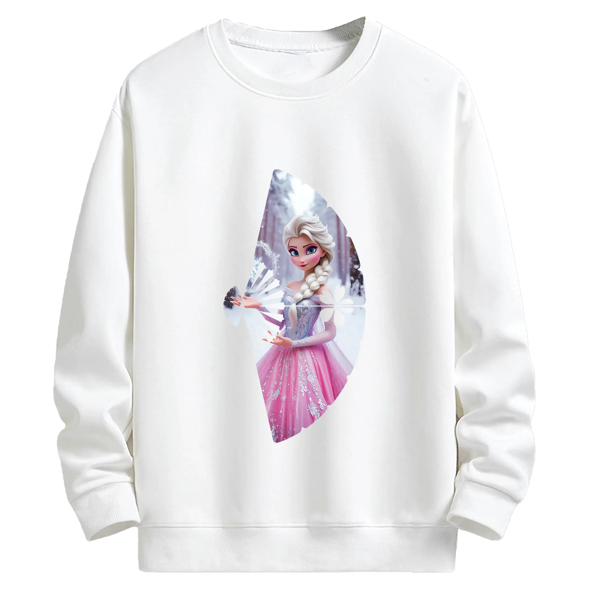 アナと雪の女王(Frozen) グッズ エルサ(Elsa) - キッズ クルーネックスウェットシャツ ・ フロントプリント ・ 綿80％ ポリエステル20％ ・ 快適 通学 スポーツ 日常使い お散歩用