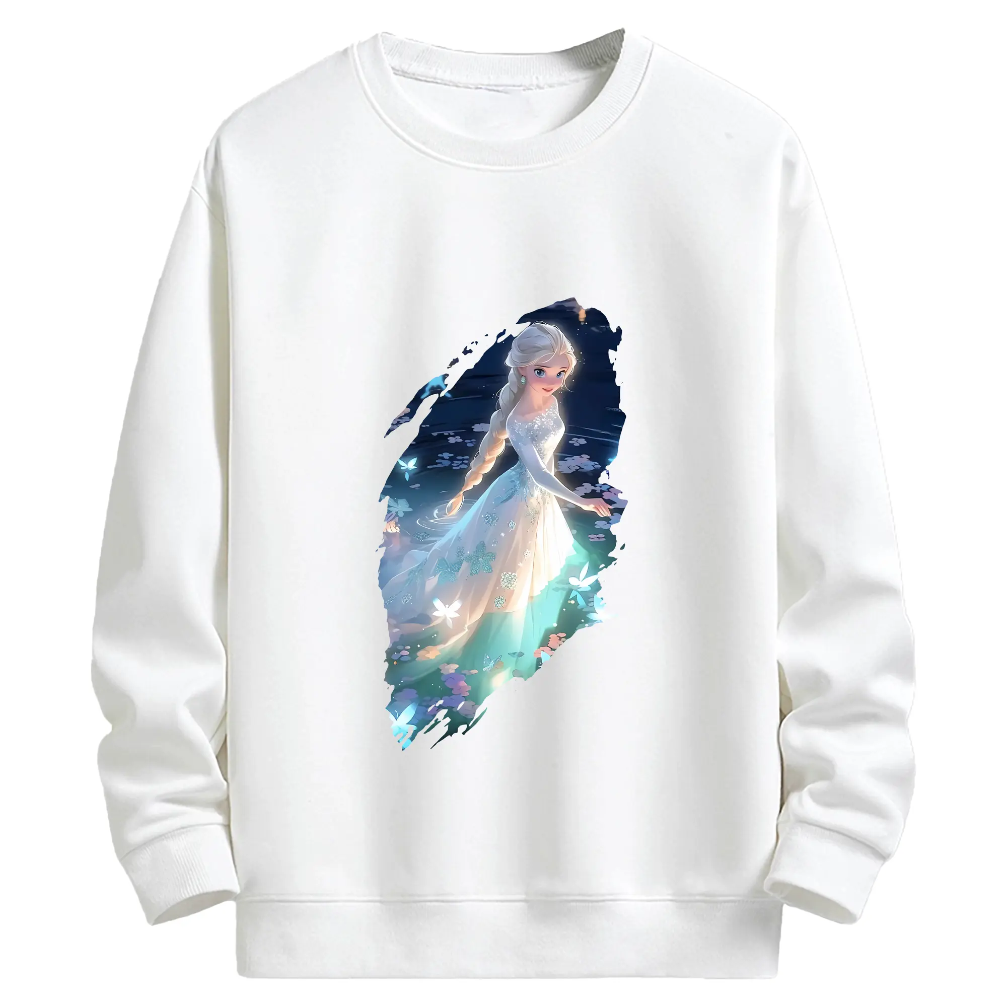 アナと雪の女王(Frozen) グッズ エルサ(Elsa) - キッズ クルーネックスウェットシャツ ・ フロントプリント ・ 綿80％ ポリエステル20％ ・ 快適 通学 スポーツ 日常使い お散歩用
