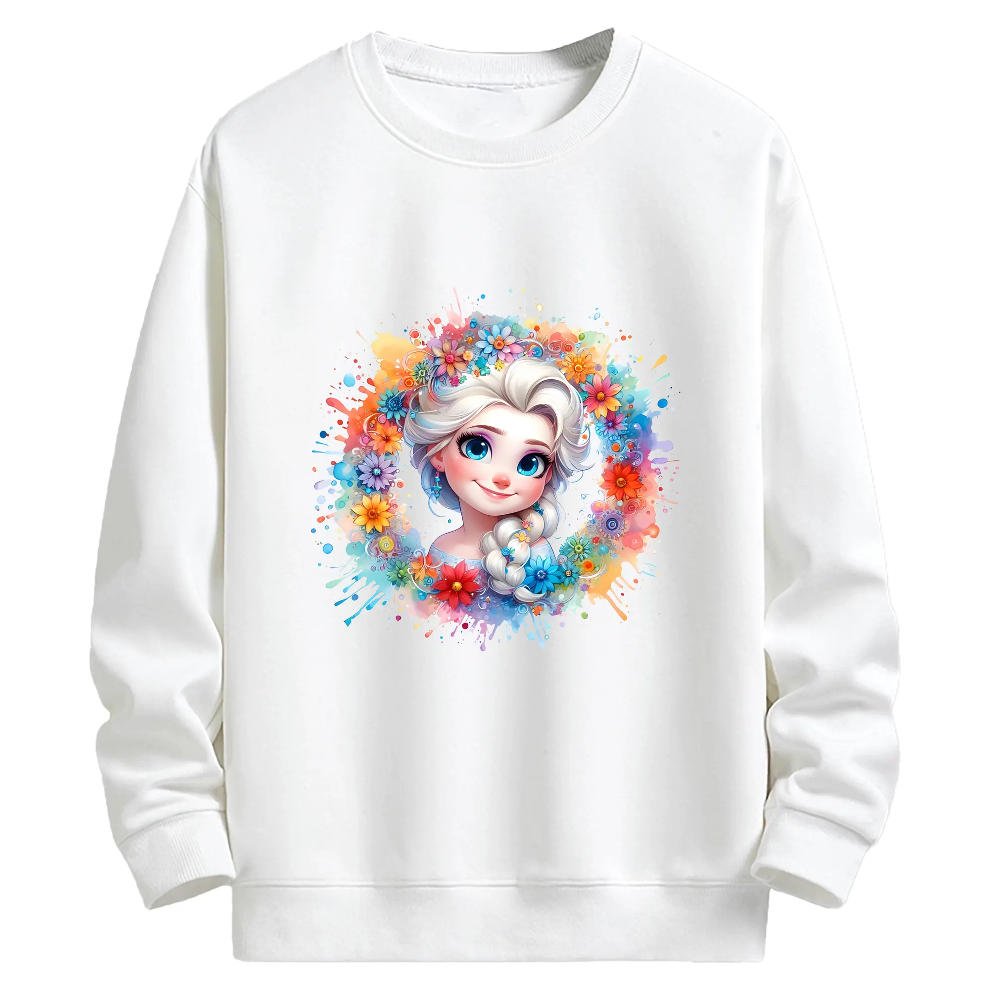 アナと雪の女王(Frozen) グッズ エルサ(Elsa) - キッズ クルーネックスウェットシャツ ・ フロントプリント ・ 綿80％ ポリエステル20％ ・ 快適 通学 スポーツ 日常使い お散歩用