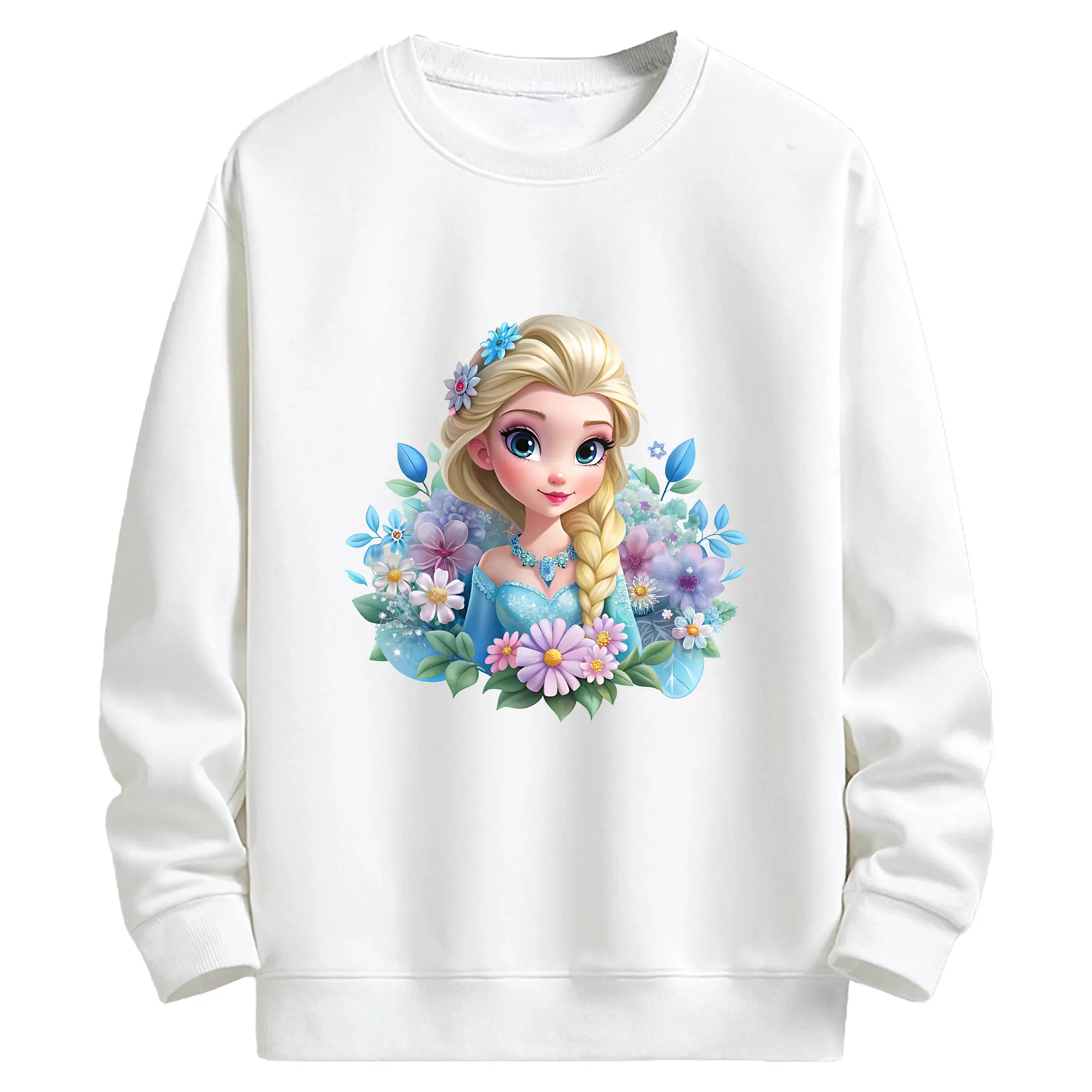 アナと雪の女王(Frozen) グッズ エルサ(Elsa) - キッズ クルーネックスウェットシャツ ・ フロントプリント ・ 綿80％ ポリエステル20％ ・ 快適 通学 スポーツ 日常使い お散歩用