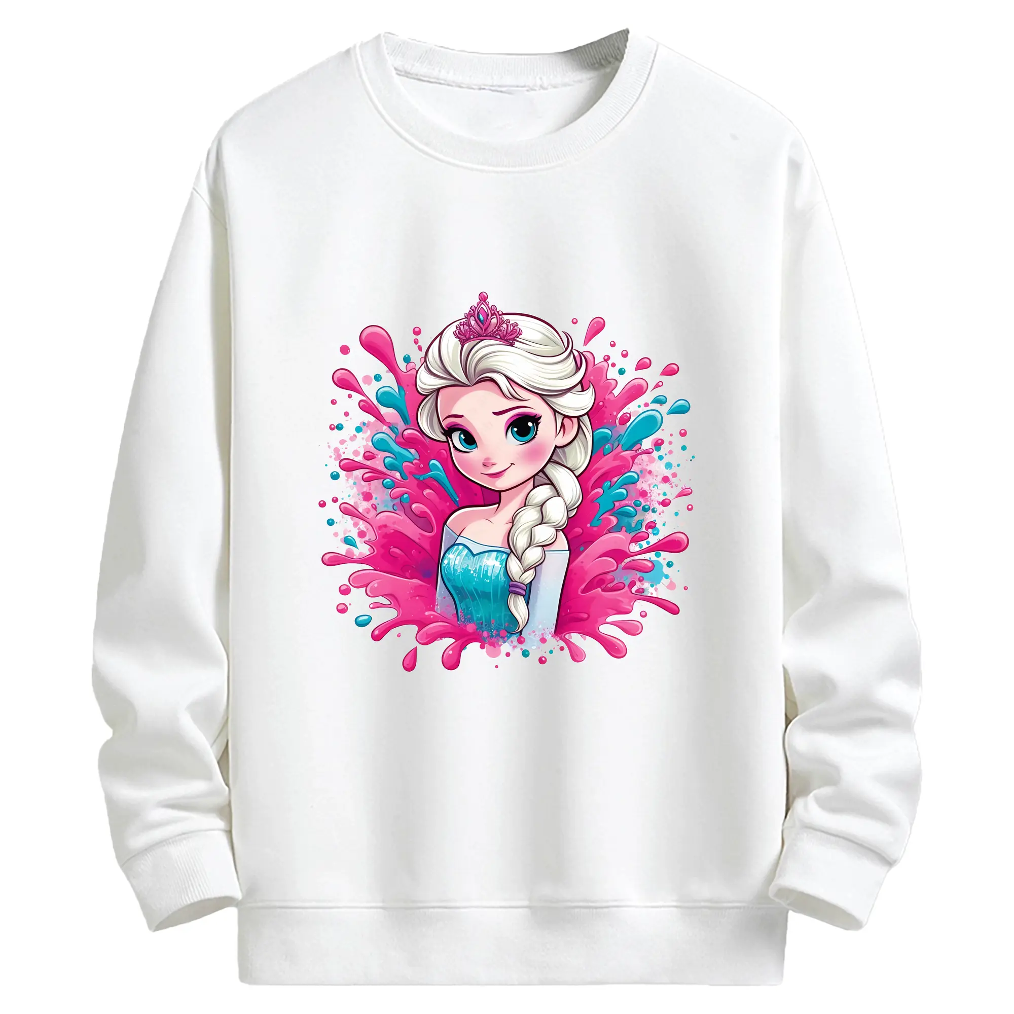 アナと雪の女王(Frozen) グッズ エルサ(Elsa) - キッズ クルーネックスウェットシャツ ・ フロントプリント ・ 綿80％ ポリエステル20％ ・ 快適 通学 スポーツ 日常使い お散歩用