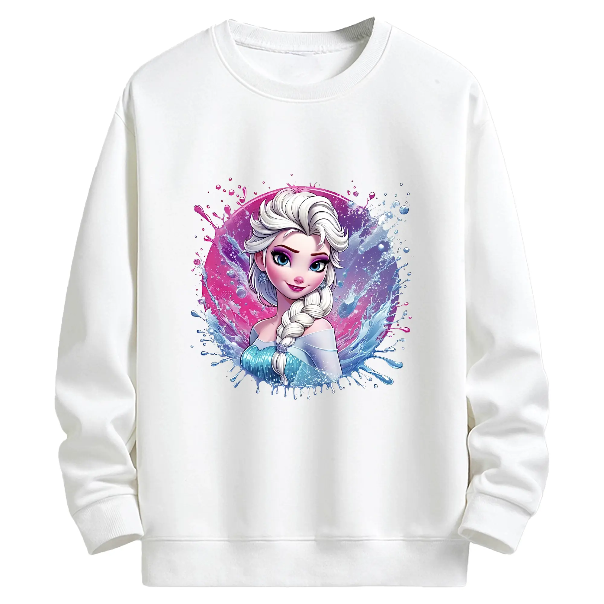 アナと雪の女王(Frozen) グッズ エルサ(Elsa) - キッズ クルーネックスウェットシャツ ・ フロントプリント ・ 綿80％ ポリエステル20％ ・ 快適 通学 スポーツ 日常使い お散歩用