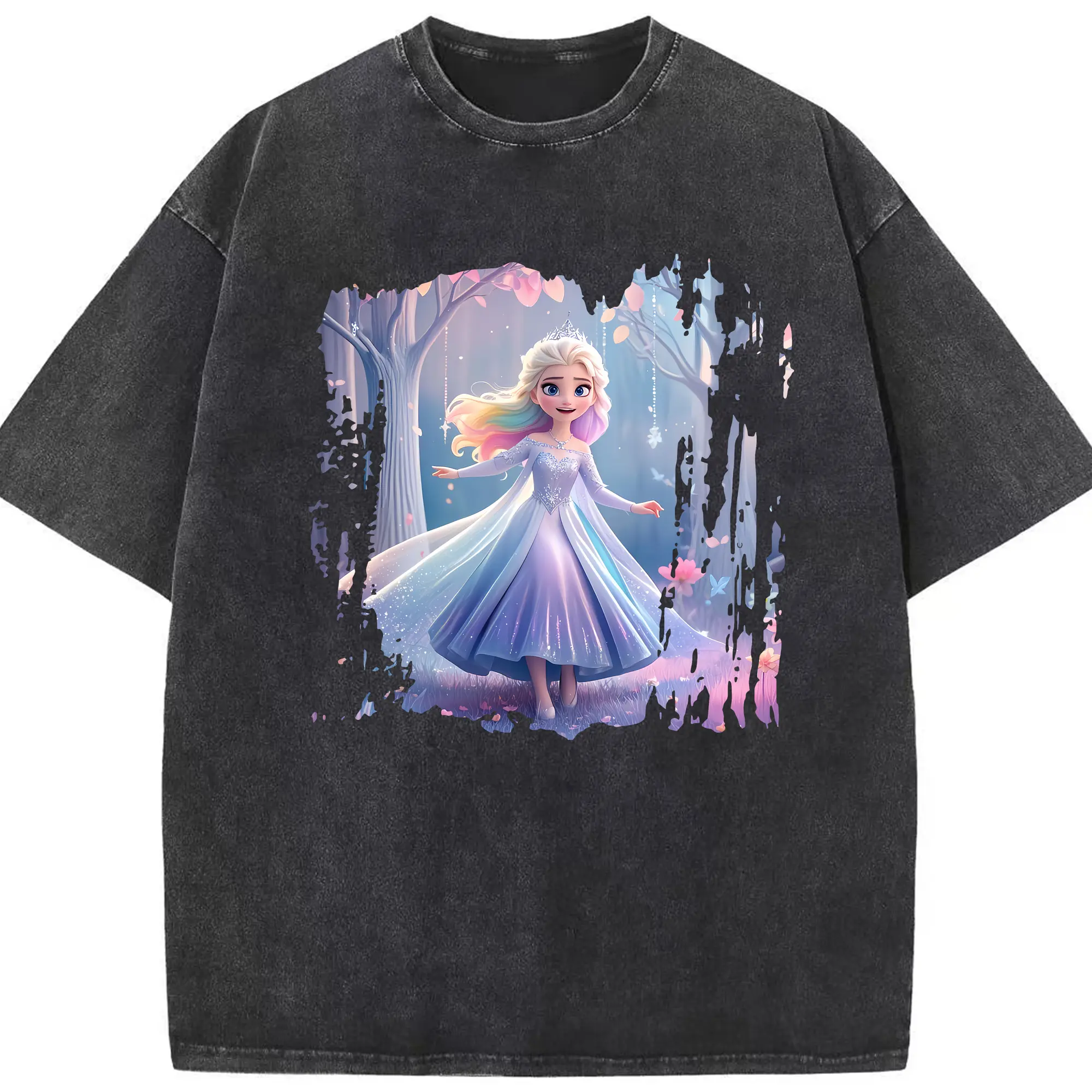 アナと雪の女王(Frozen) グッズ エルサ(Elsa) - 綿100％ ヴィンテージ風 半袖Tシャツ ・ フロントプリント ・ 柔らか肌触り ・ 通気性 快適 ・ スポーツ カジュアル 外出用