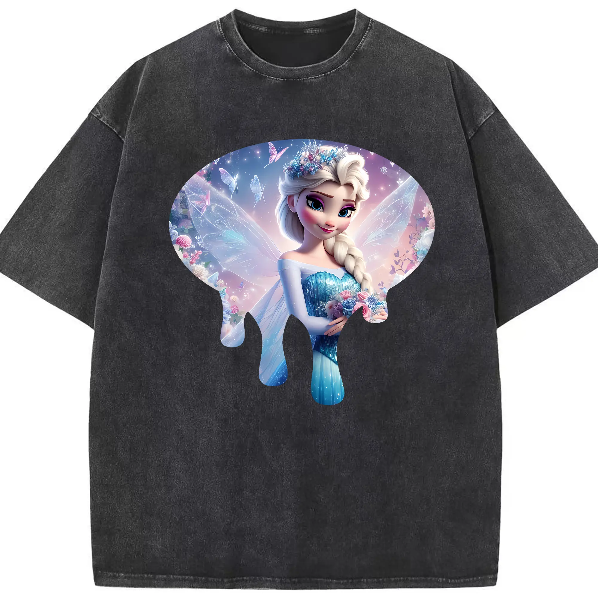 アナと雪の女王(Frozen) グッズ エルサ(Elsa) - 綿100％ ヴィンテージ風 半袖Tシャツ ・ フロントプリント ・ 柔らか肌触り ・ 通気性 快適 ・ スポーツ カジュアル 外出用
