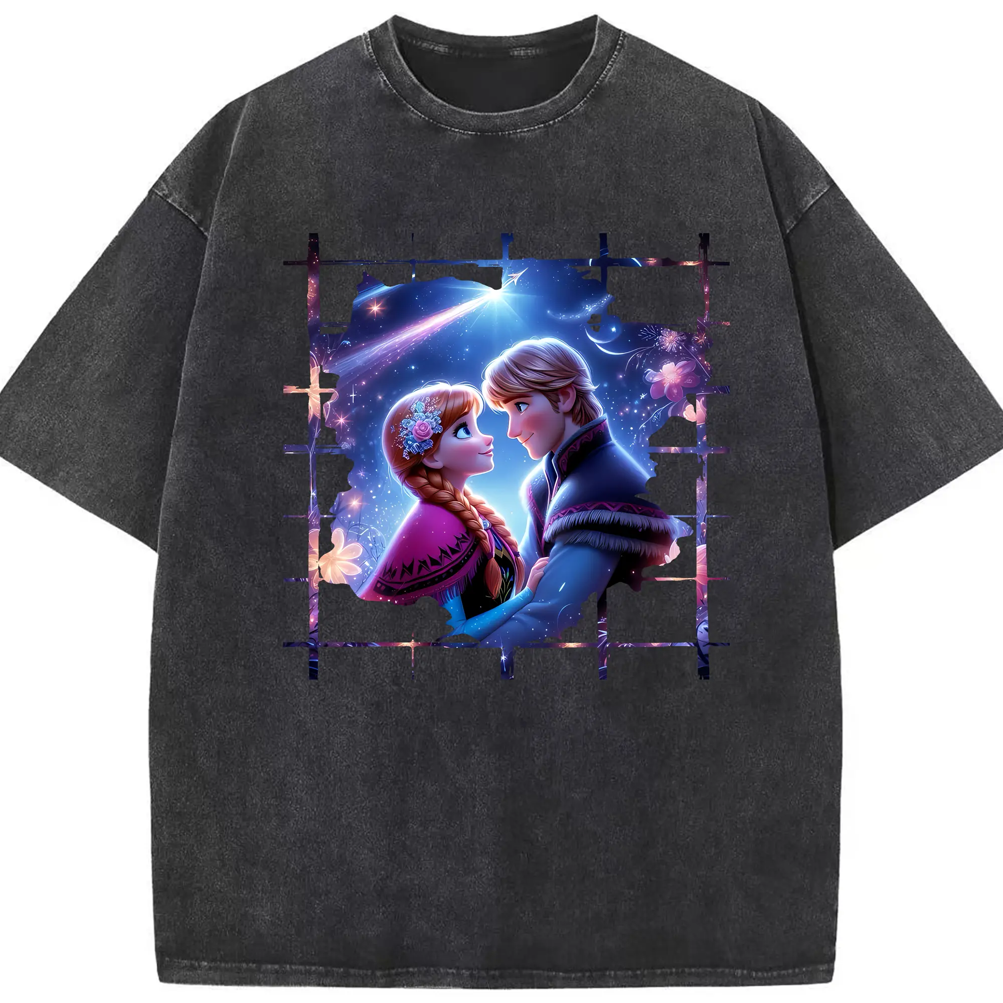 アナと雪の女王(Frozen) グッズ エルサ(Elsa) - 綿100％ ヴィンテージ風 半袖Tシャツ ・ フロントプリント ・ 柔らか肌触り ・ 通気性 快適 ・ スポーツ カジュアル 外出用