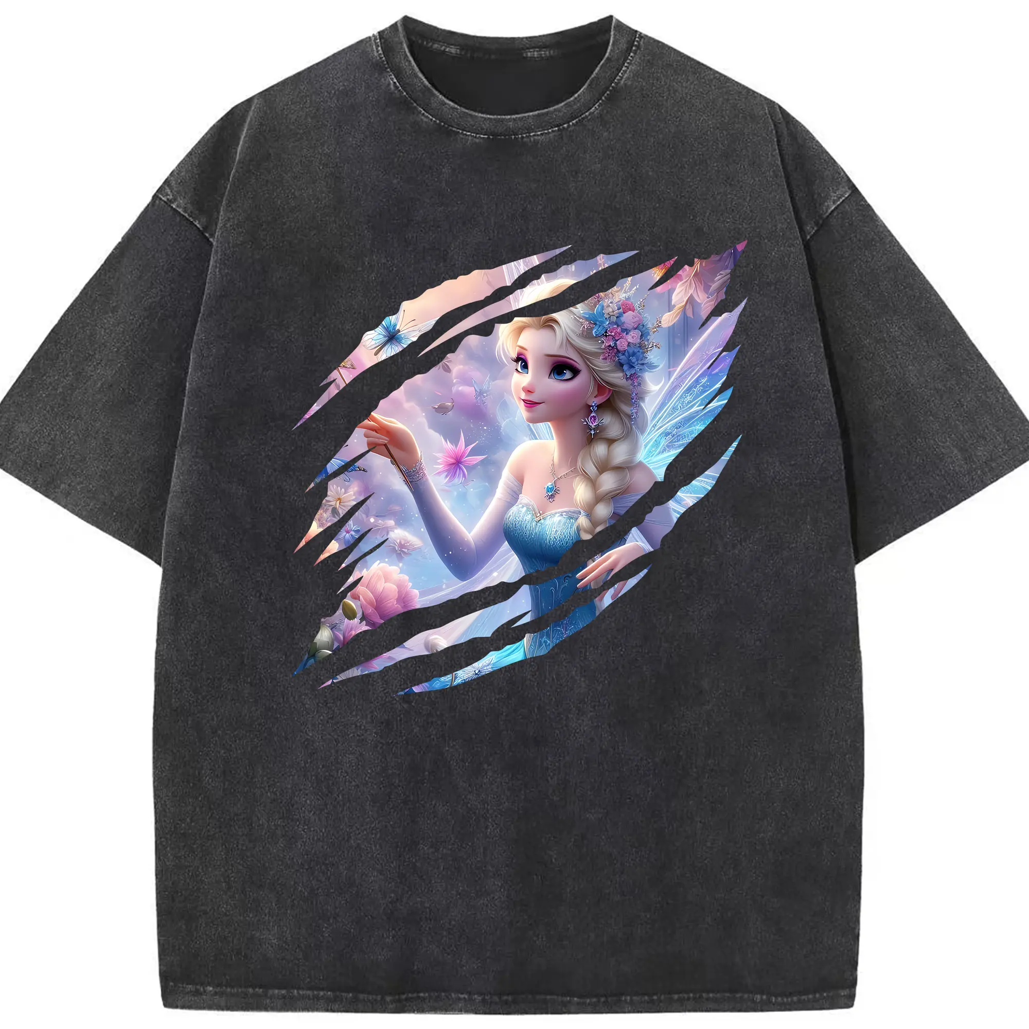 アナと雪の女王(Frozen) グッズ エルサ(Elsa) - 綿100％ ヴィンテージ風 半袖Tシャツ ・ フロントプリント ・ 柔らか肌触り ・ 通気性 快適 ・ スポーツ カジュアル 外出用
