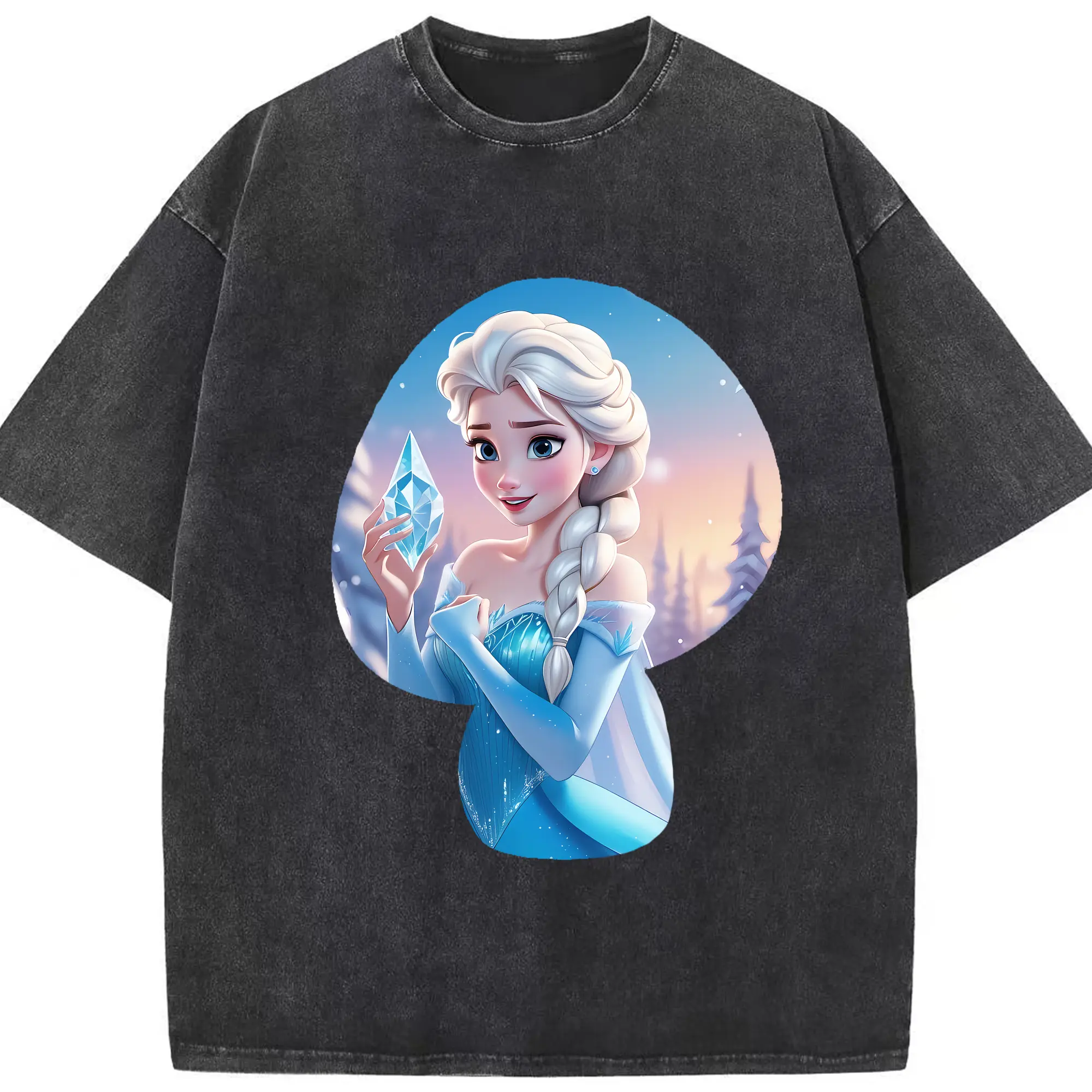 アナと雪の女王(Frozen) グッズ エルサ(Elsa) - 綿100％ ヴィンテージ風 半袖Tシャツ ・ フロントプリント ・ 柔らか肌触り ・ 通気性 快適 ・ スポーツ カジュアル 外出用