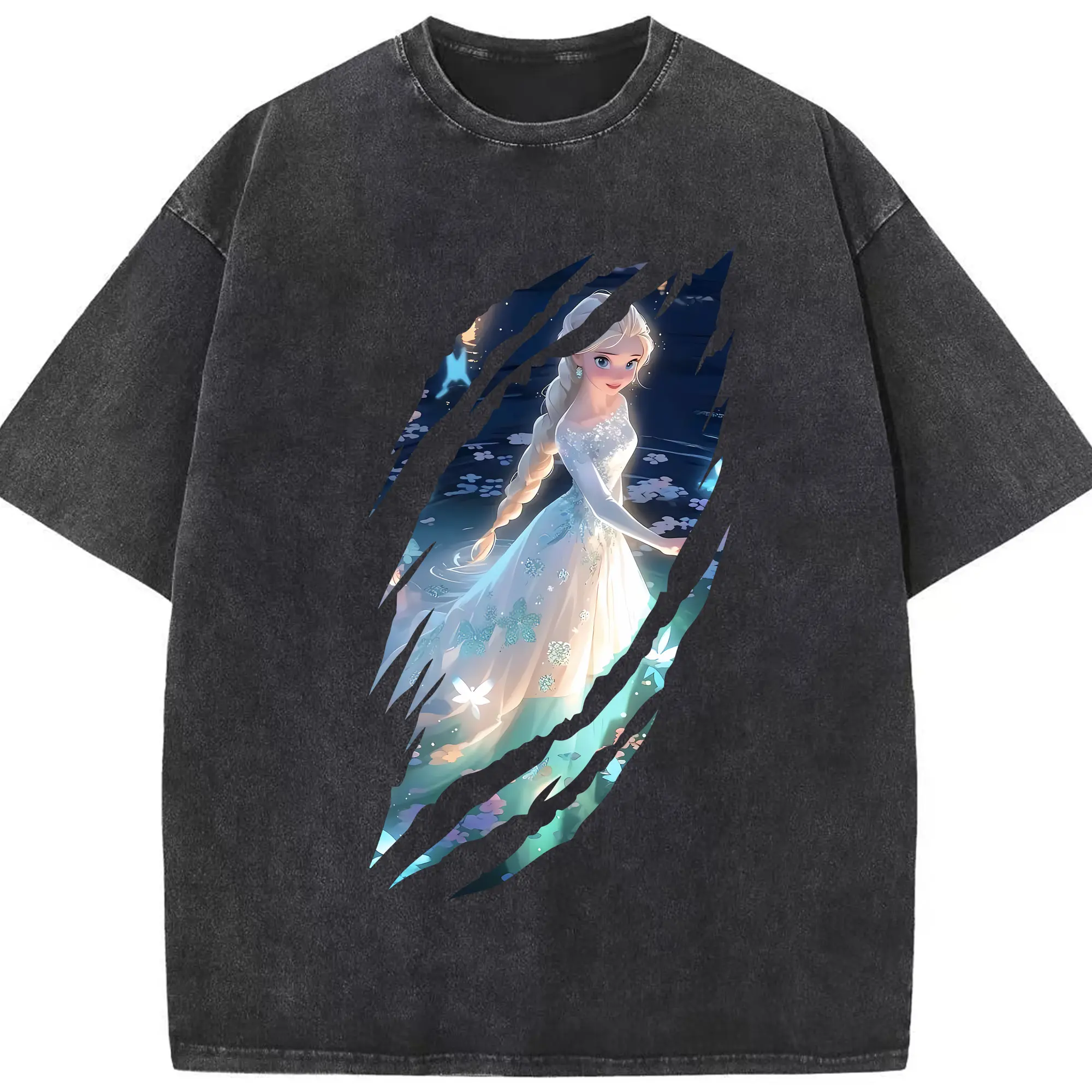 アナと雪の女王(Frozen) グッズ エルサ(Elsa) - 綿100％ ヴィンテージ風 半袖Tシャツ ・ フロントプリント ・ 柔らか肌触り ・ 通気性 快適 ・ スポーツ カジュアル 外出用