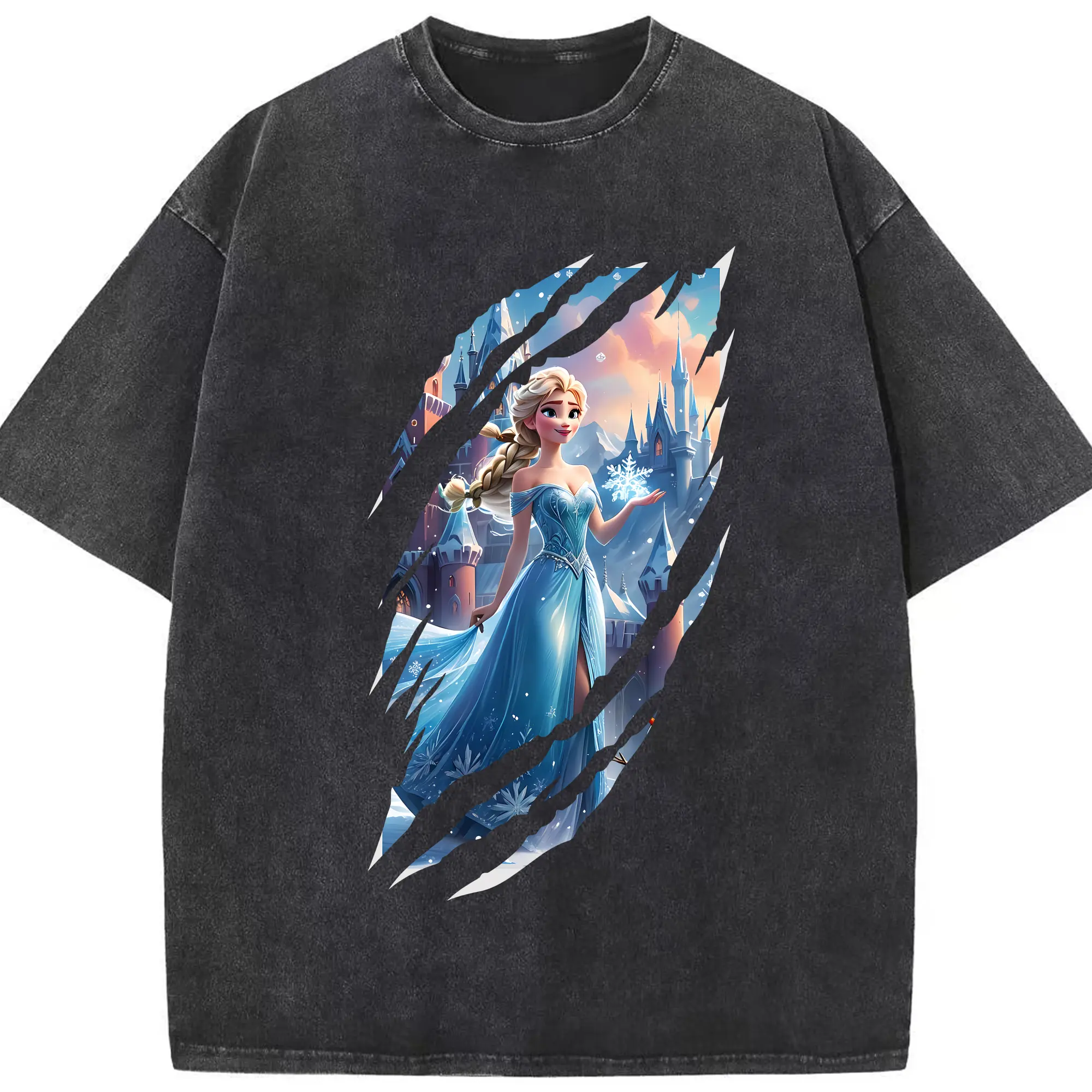 アナと雪の女王(Frozen) グッズ エルサ(Elsa) - 綿100％ ヴィンテージ風 半袖Tシャツ ・ フロントプリント ・ 柔らか肌触り ・ 通気性 快適 ・ スポーツ カジュアル 外出用