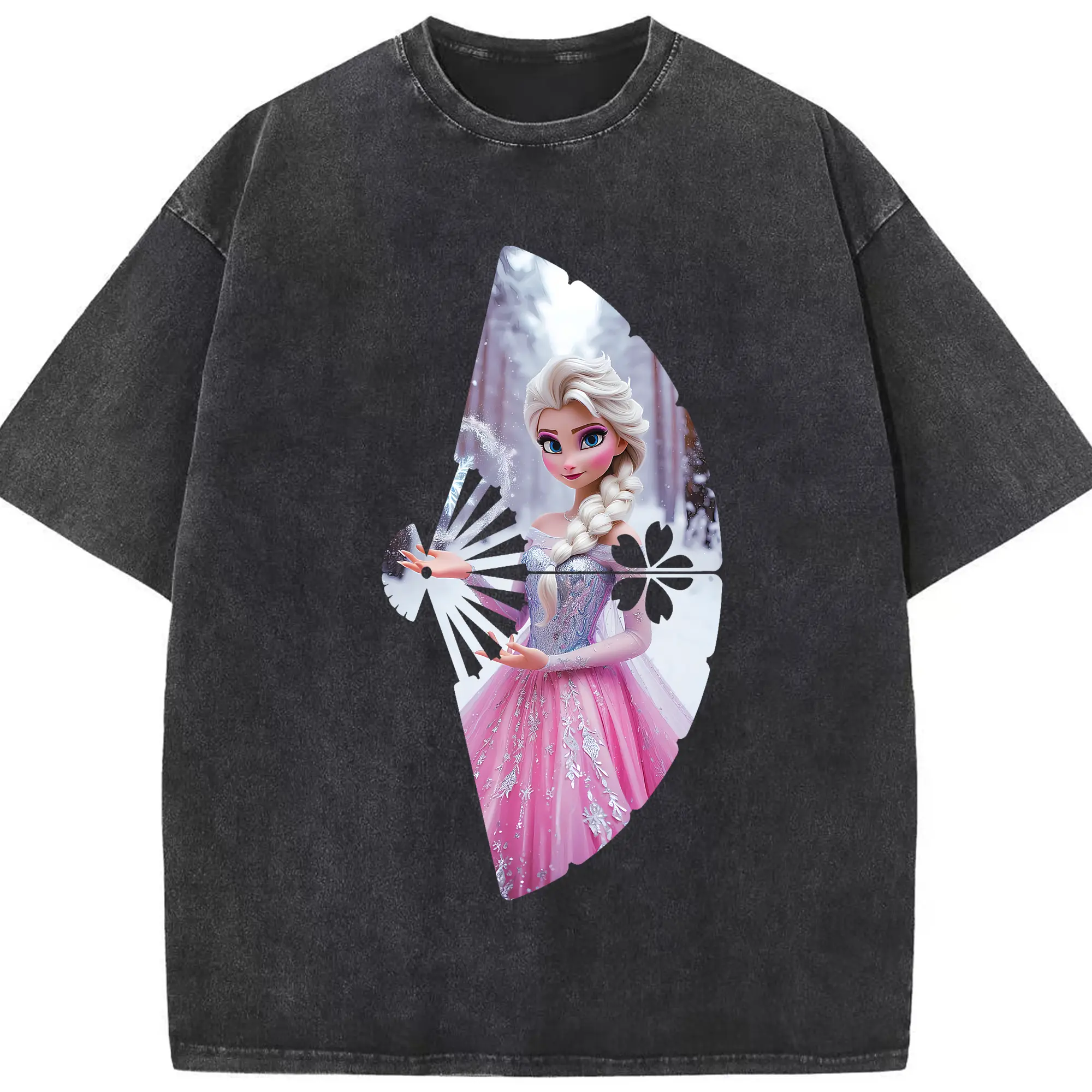 アナと雪の女王(Frozen) グッズ エルサ(Elsa) - 綿100％ ヴィンテージ風 半袖Tシャツ ・ フロントプリント ・ 柔らか肌触り ・ 通気性 快適 ・ スポーツ カジュアル 外出用