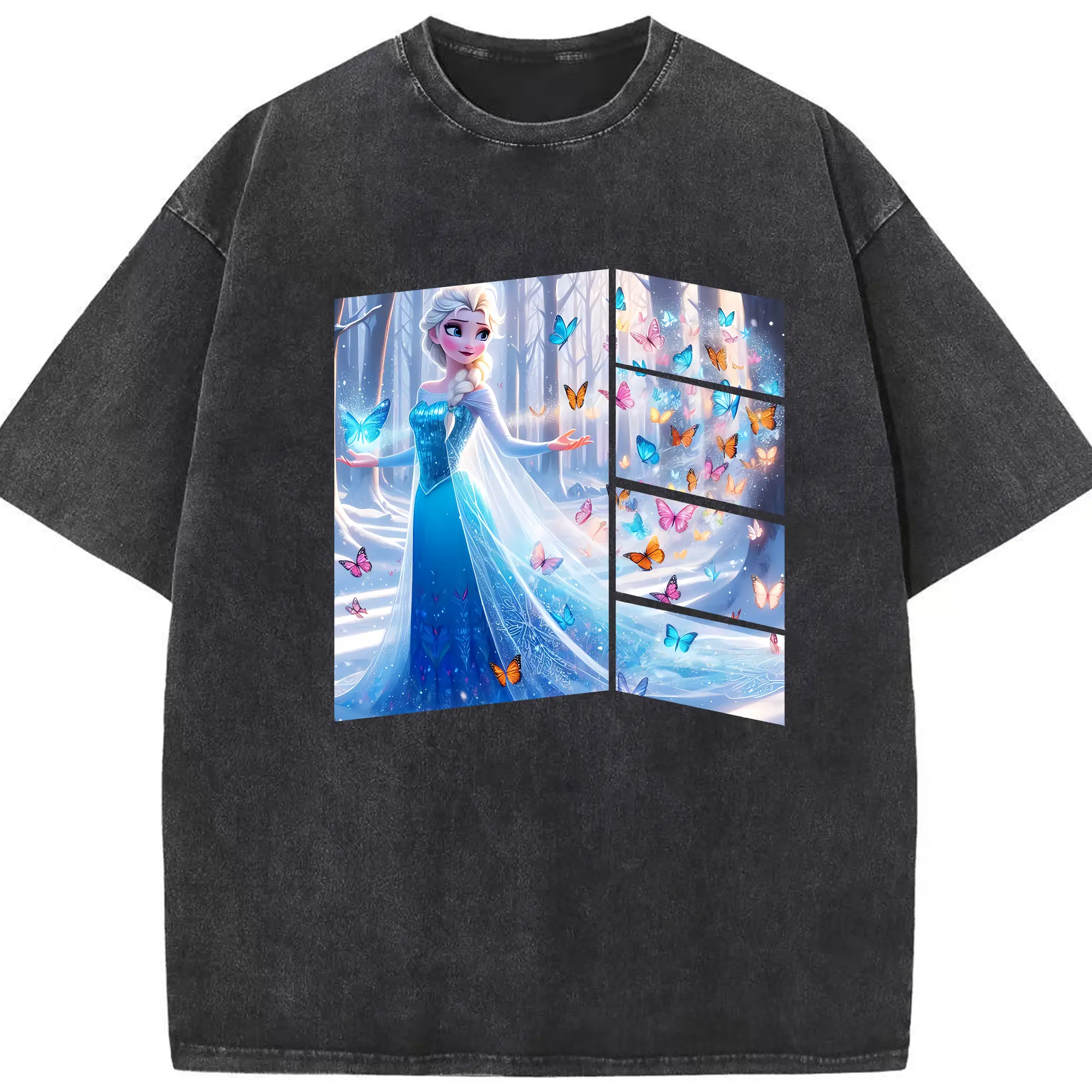 アナと雪の女王(Frozen) グッズ エルサ(Elsa) - 綿100％ ヴィンテージ風 半袖Tシャツ ・ フロントプリント ・ 柔らか肌触り ・ 通気性 快適 ・ スポーツ カジュアル 外出用